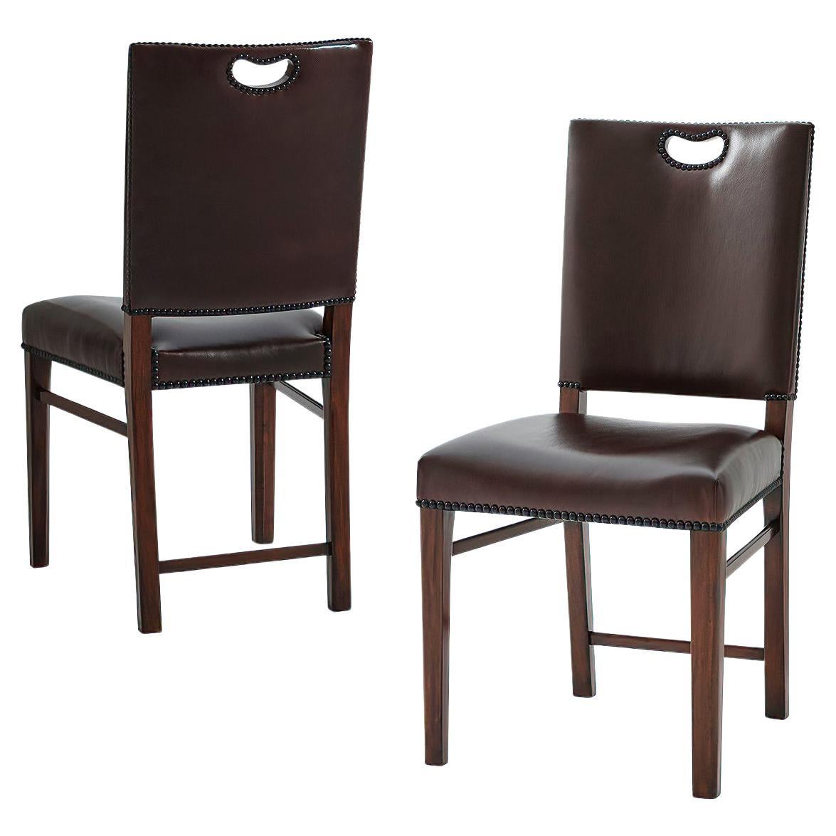 Leather Upholstered Campaign Side Chair For Sale