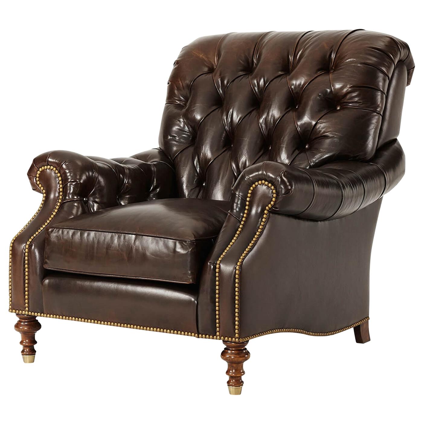Leather Upholstered Club Chair For Sale