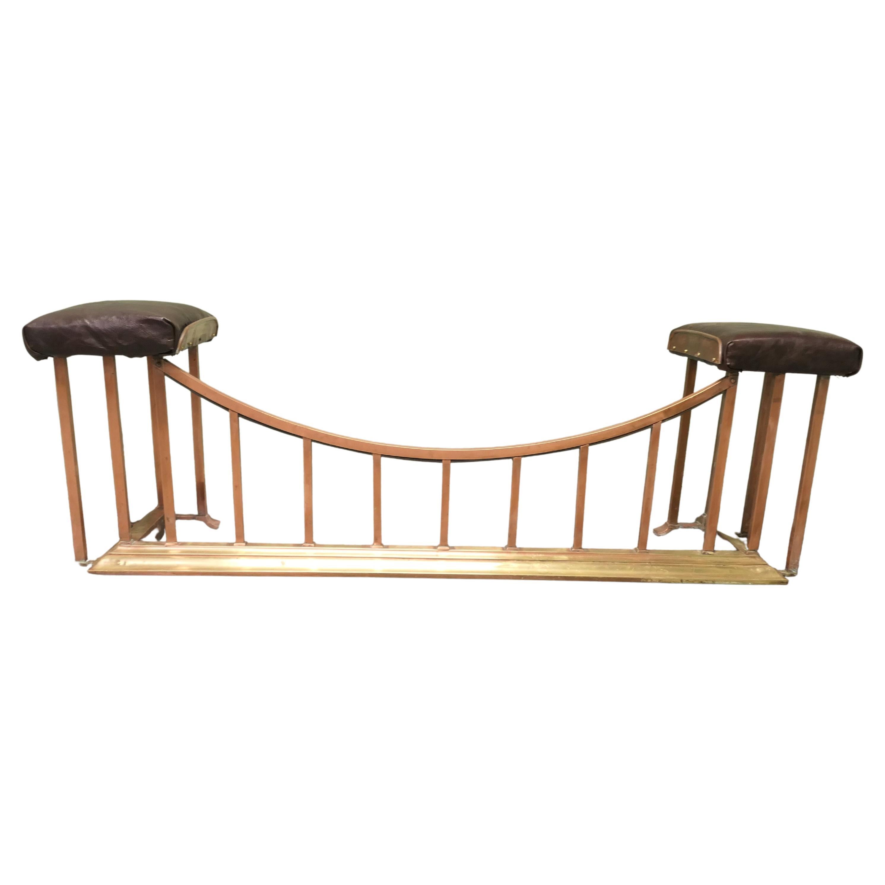 Leather Upholstered Copper and Brass Club Fender