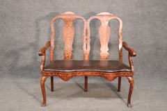 Banc de fenêtre en cuir tapissé de marqueterie hollandaise, vers 1900