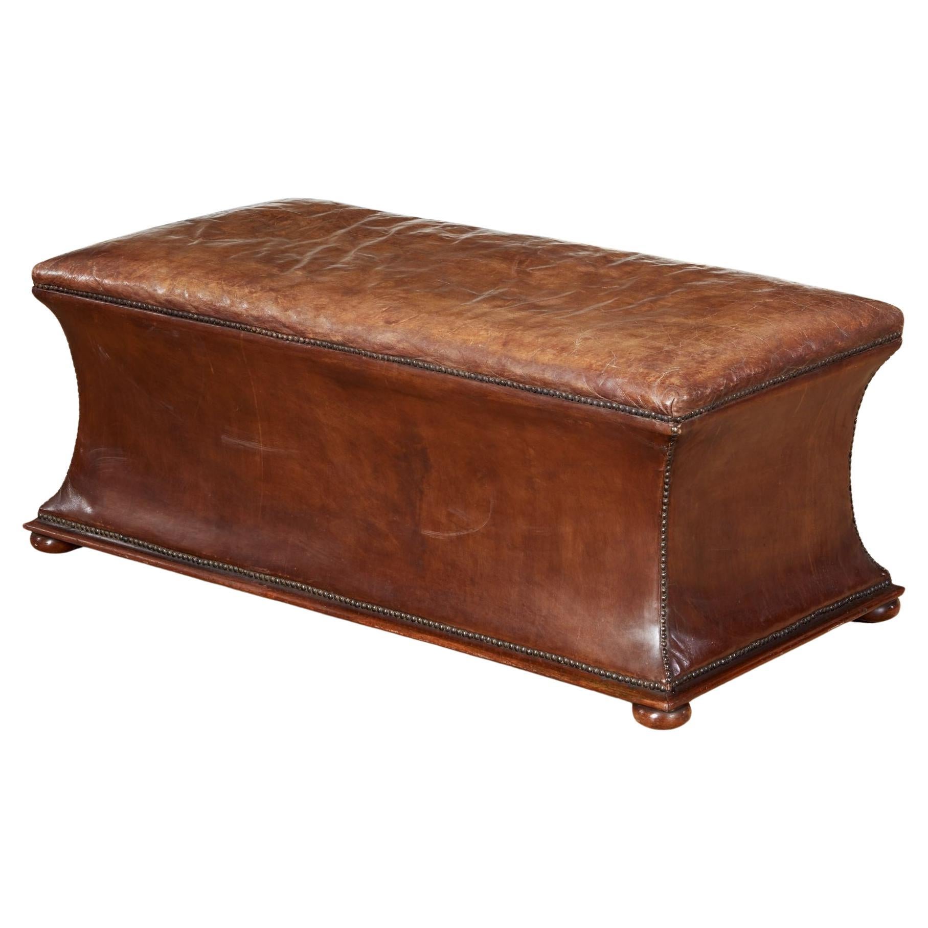 Leather Upholstered Ottoman with Lift Up Top