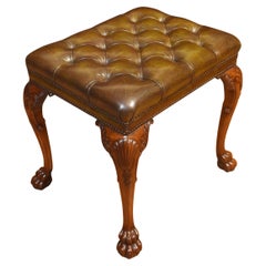 Antique Leather upholstered stool