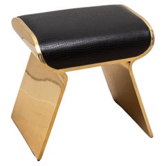 Leather Upholstered Stool with Polished Brass Legs by Kifu Paris
