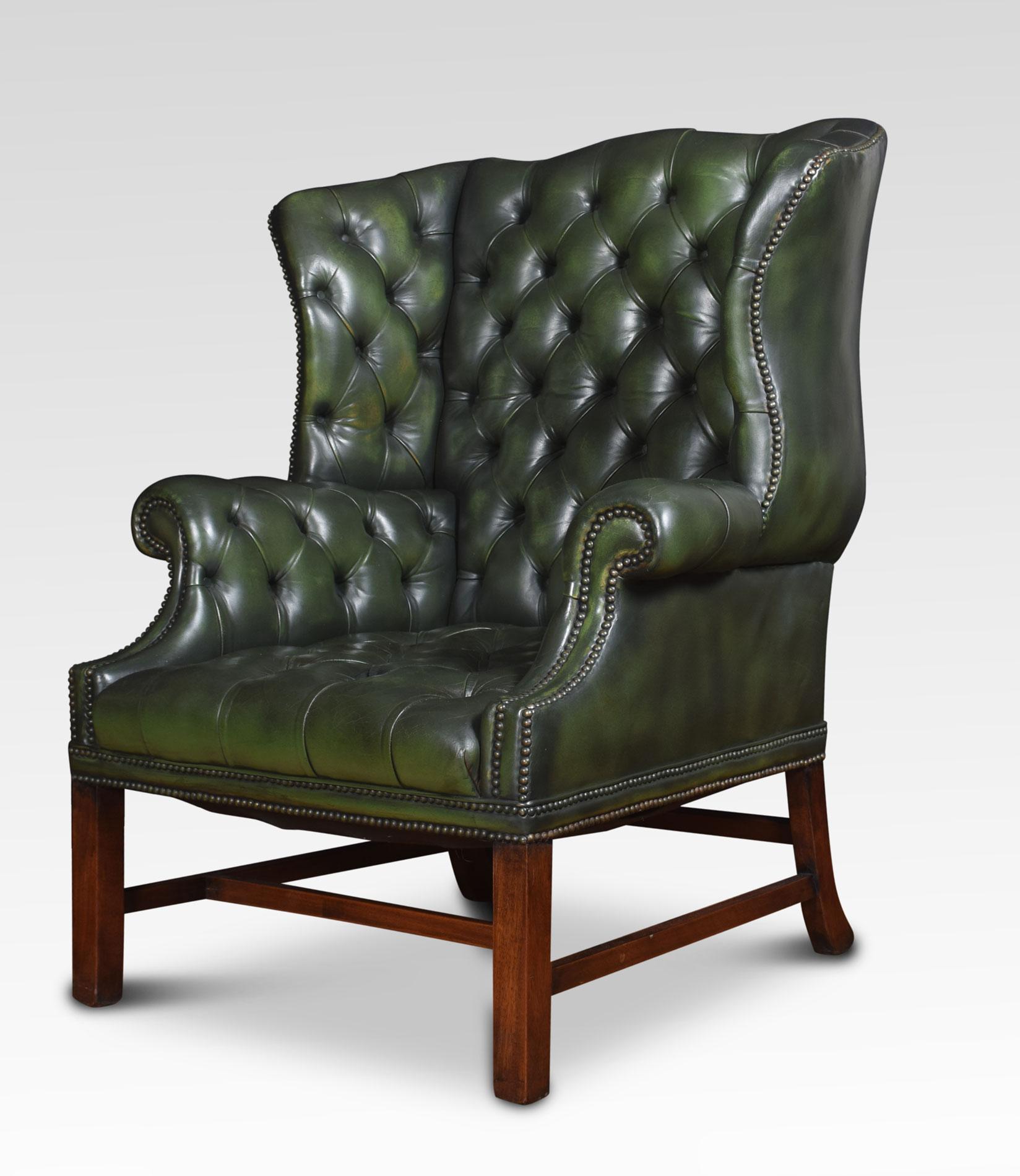 British Leather Upholstered Wingback Armchair