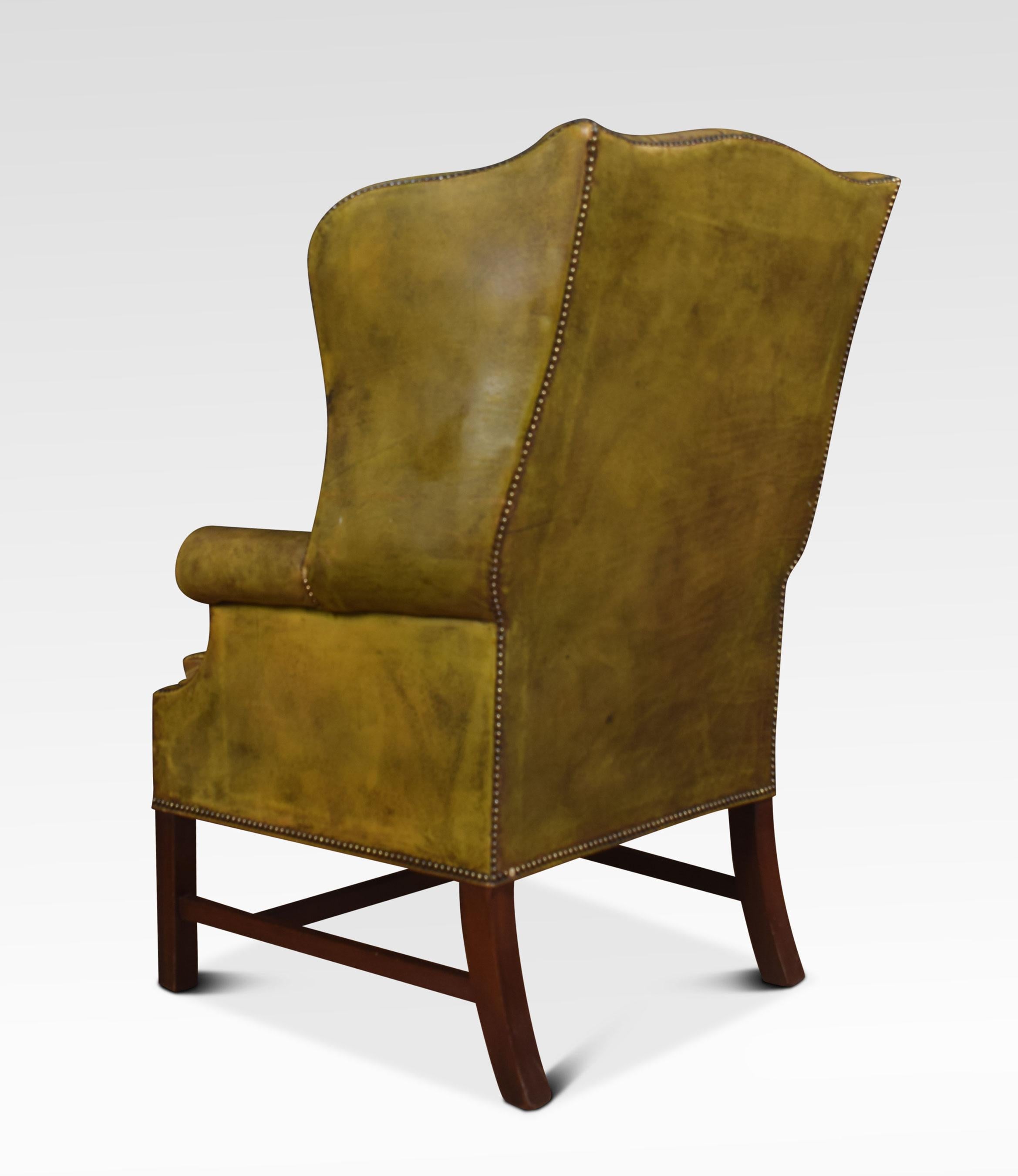 Mahogany Leather Upholstered Wingback Armchair