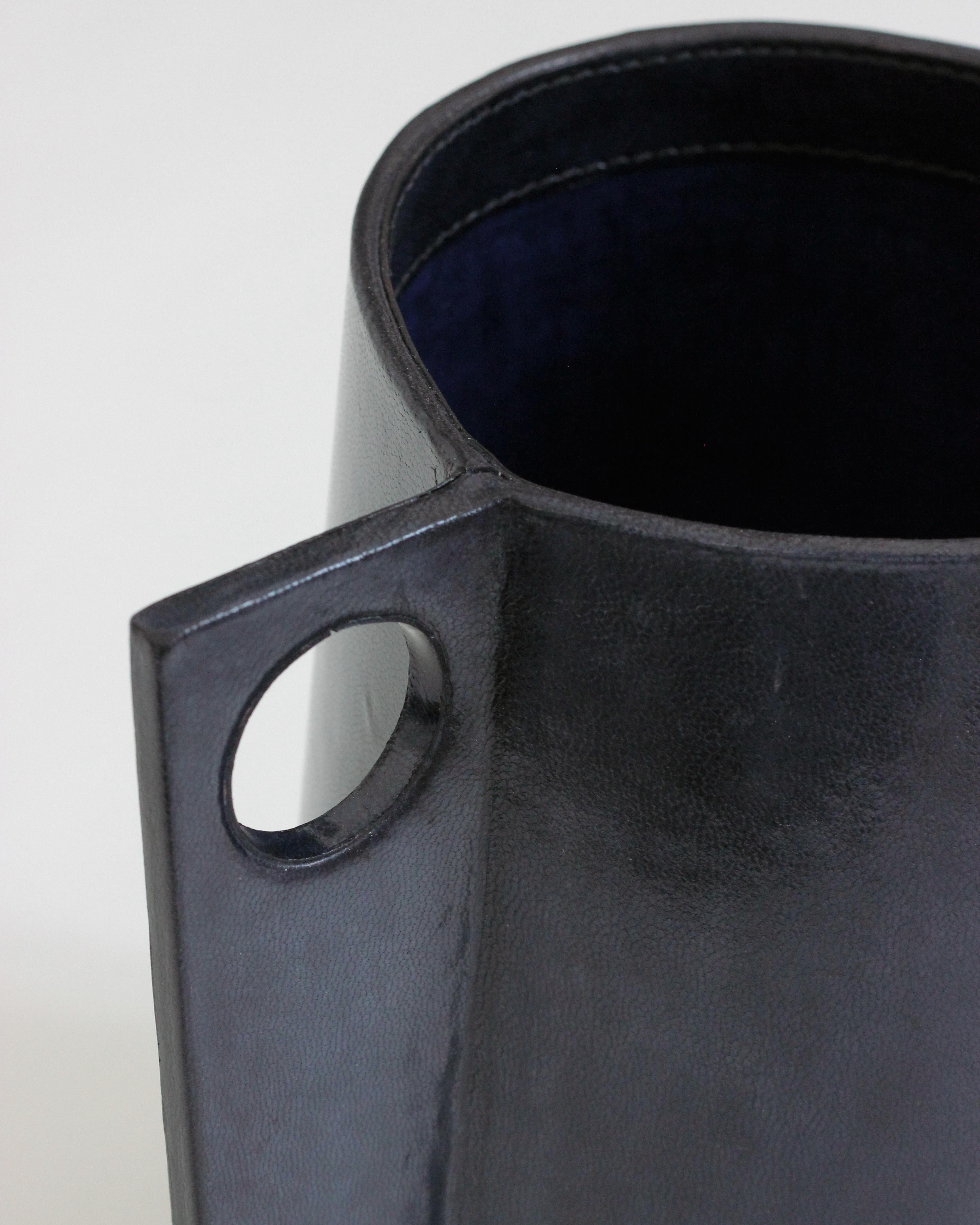 Mid-Century Modern Leather Vase in the manner of Jacques Adnet, France, 1950's  For Sale