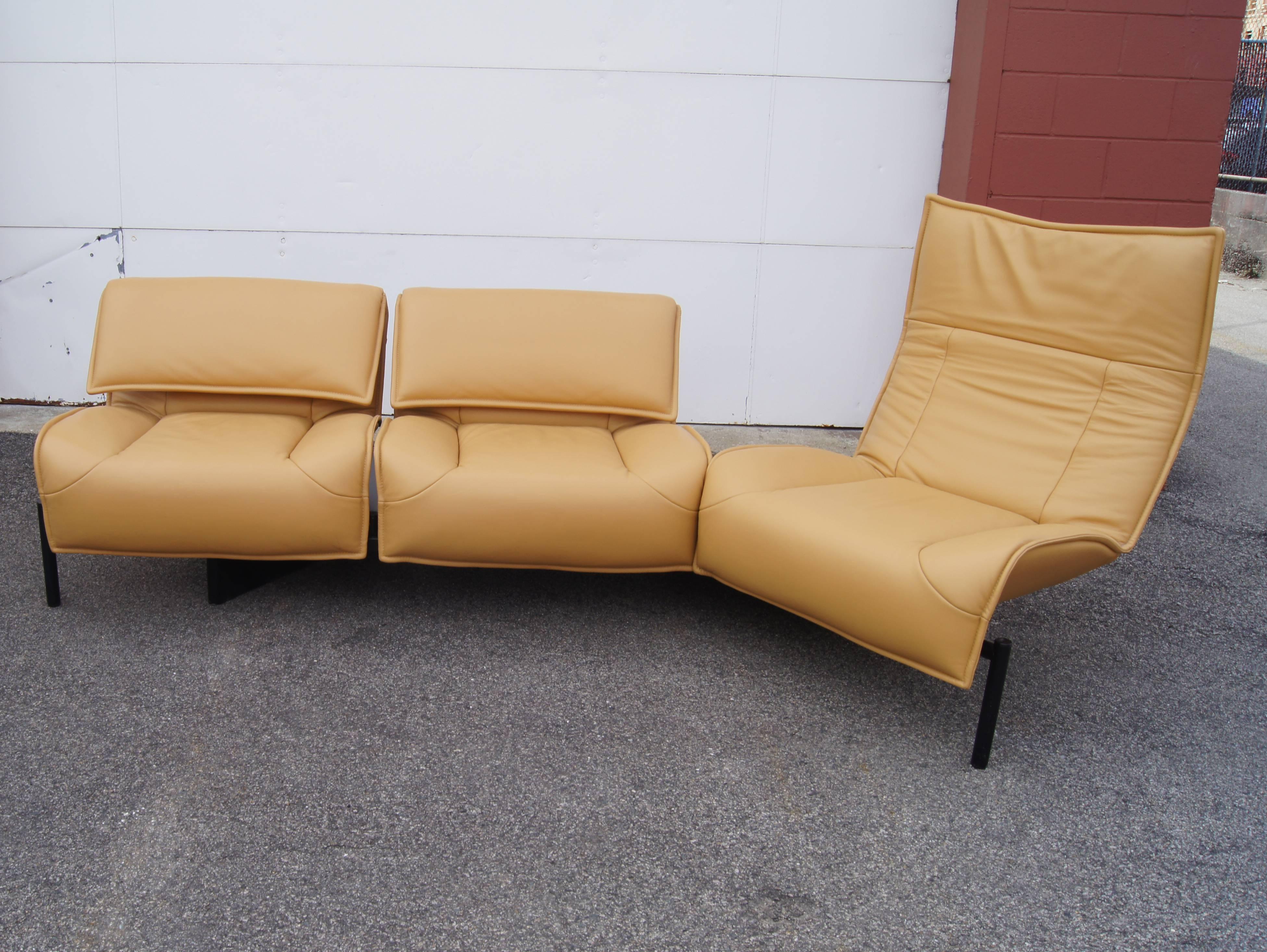 Acier Canapé Veranda 3 en cuir de Vico Magistretti pour Cassina