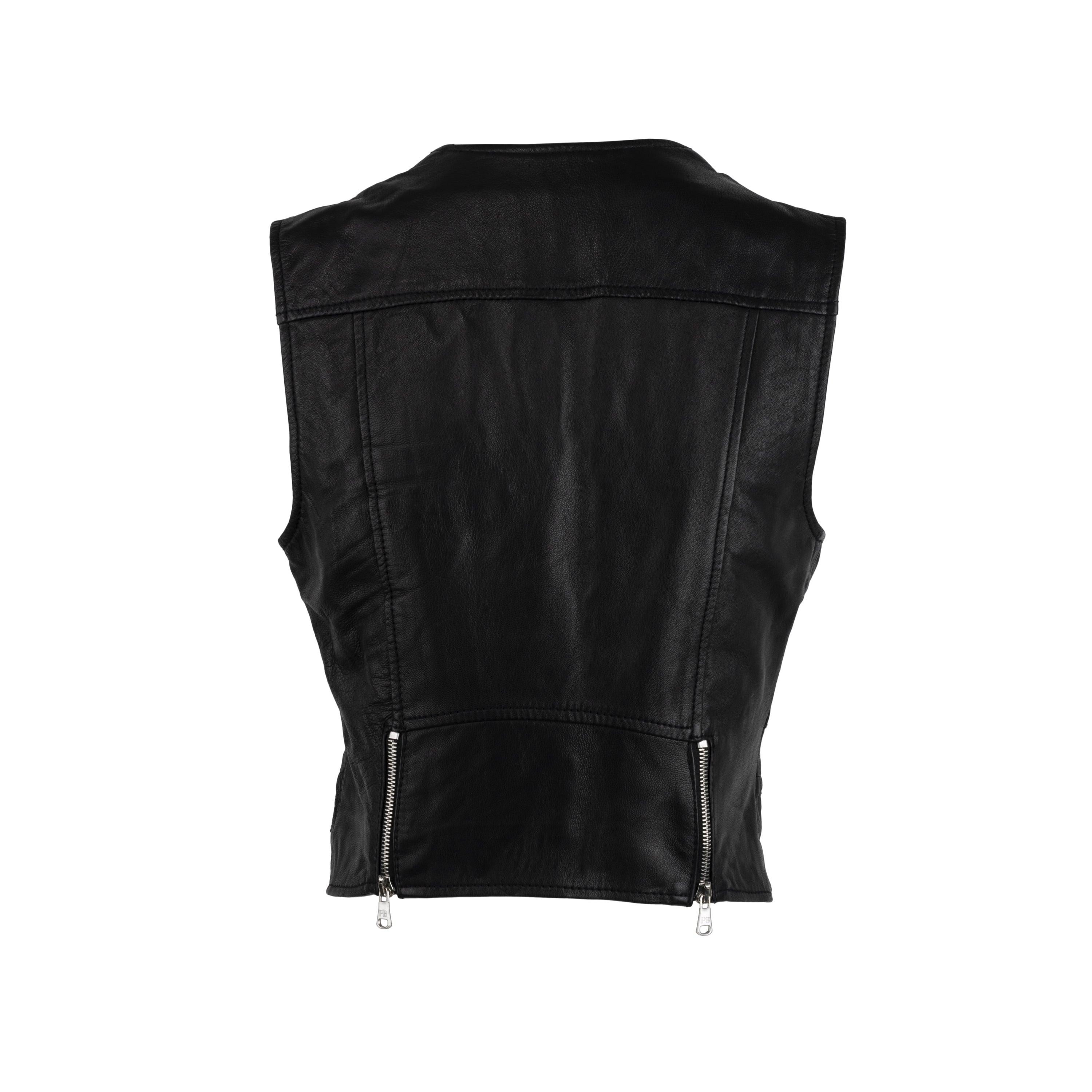 Balmain black leather vest. Featuring a deep neckline, a press stud closure, two front pockets. Total length:45; Bust:44; Shoulders:13;