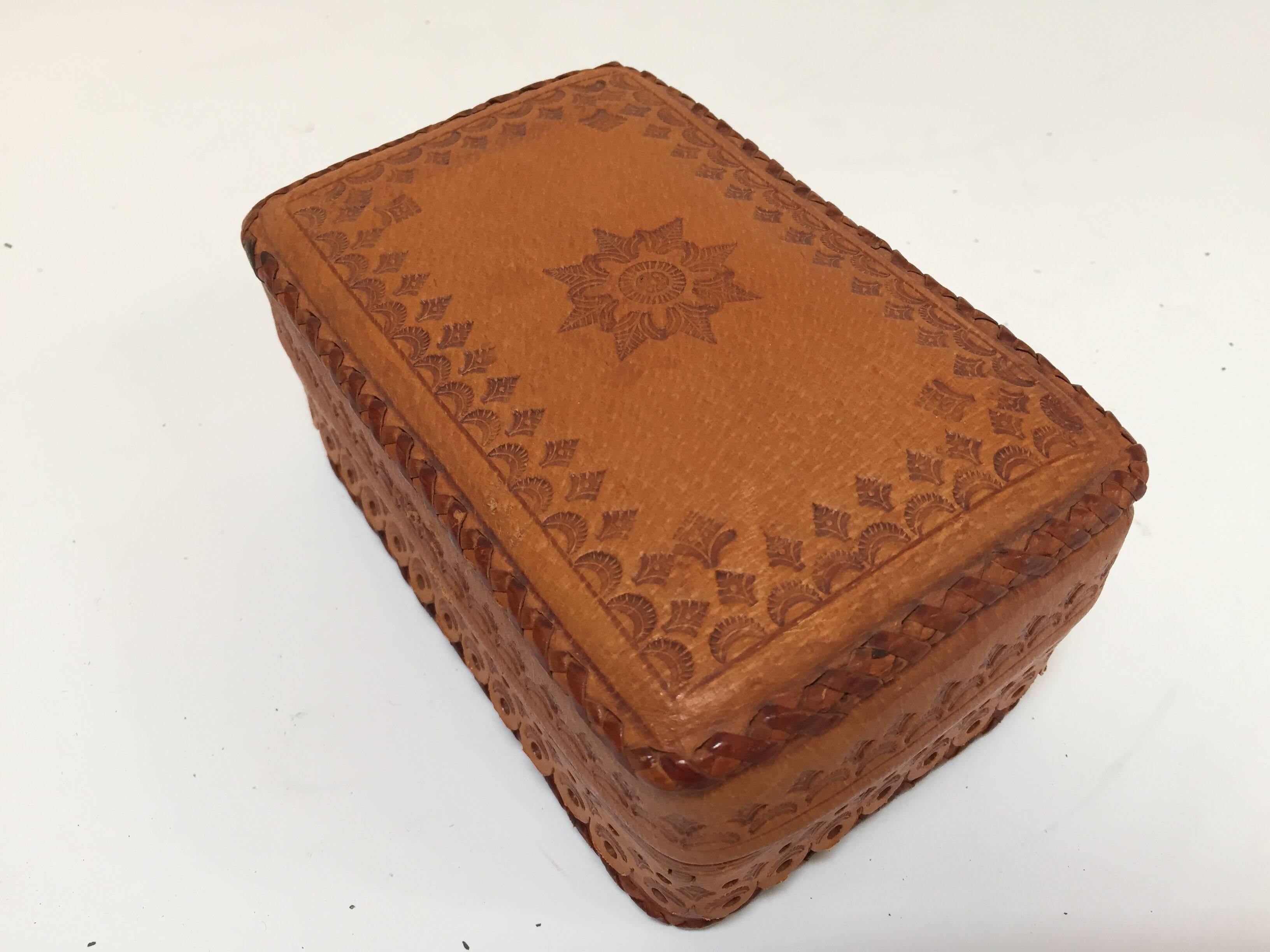 Moroccan Leather Vintage Brown Box Hand Tooled in Morocco with Tribal African Designs