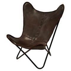 Leather Vintage Butterfly Chair on Iron Base