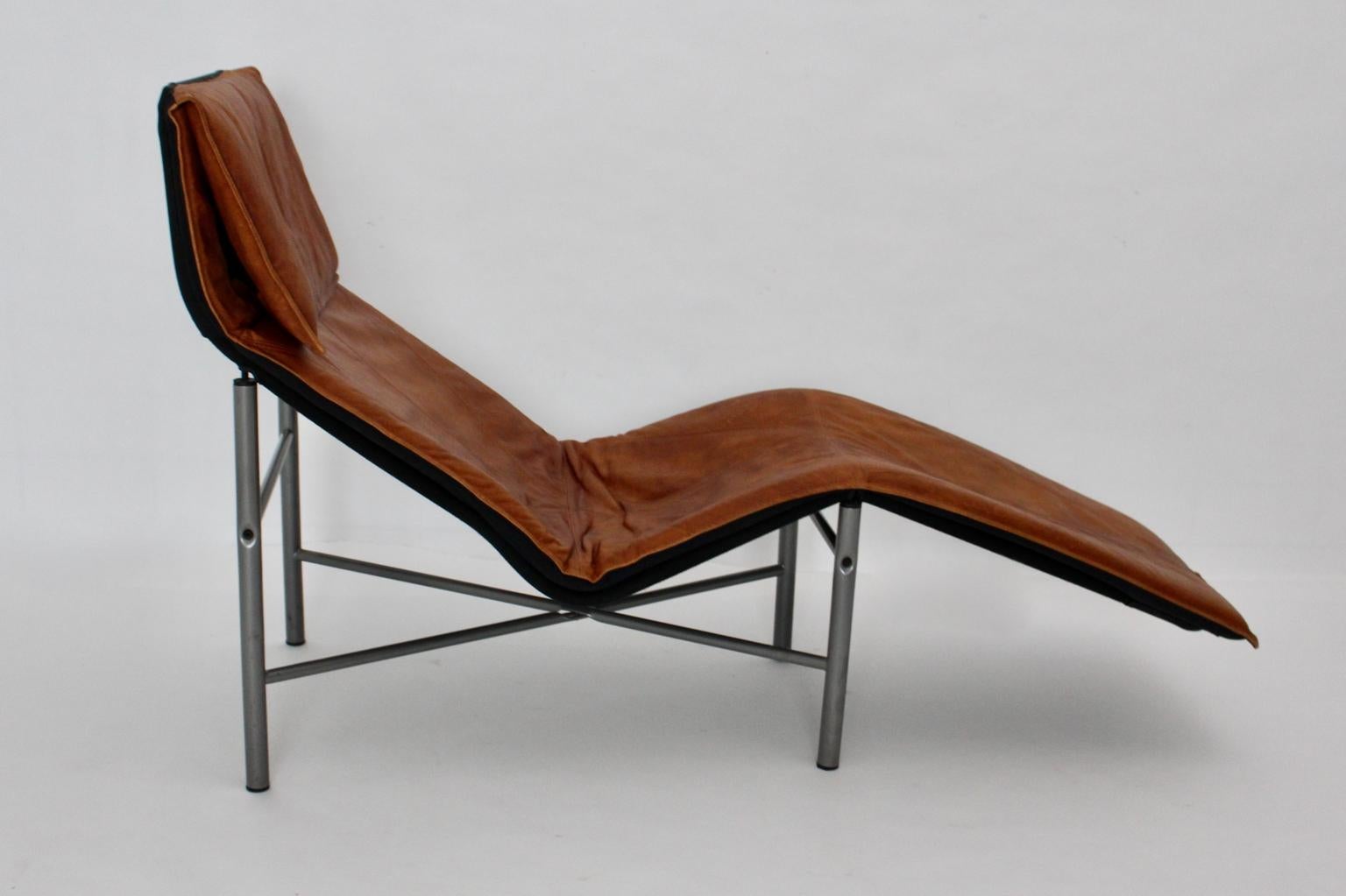 Metal Leather Vintage Chaise Longue by Tord Bjorklund Sweden, 1970s