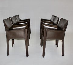 Leather Vintage Dining Chairs Mario Bellini CAB Chocolate Brown Italy 1970s
