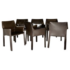 Leather Vintage Dining Chairs Mario Bellini CAB Chocolate Brown Italy 1970s