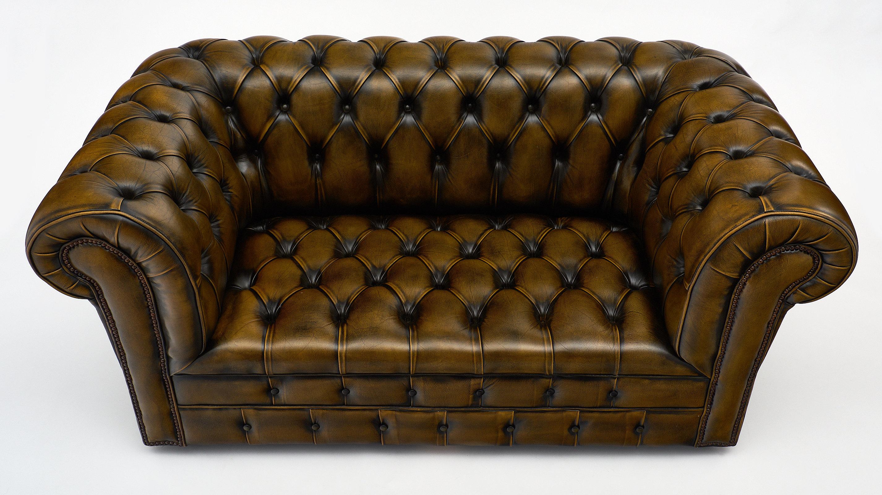 Mid-20th Century Leather Vintage English Chesterfield Sofa