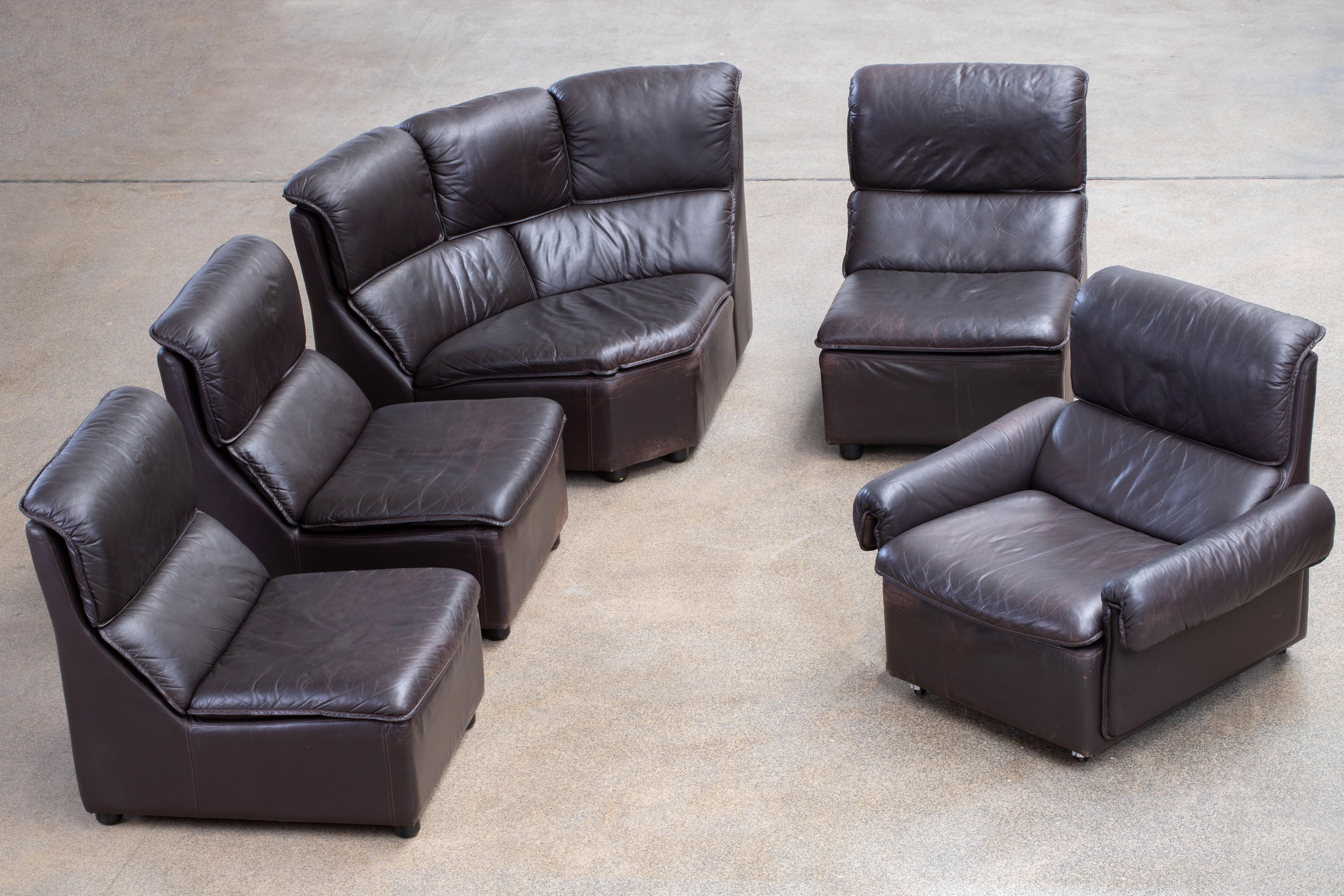 Mid-Century Modern Leather Vintage Modular Sectional Sofa Suite, Germany, 1960 For Sale