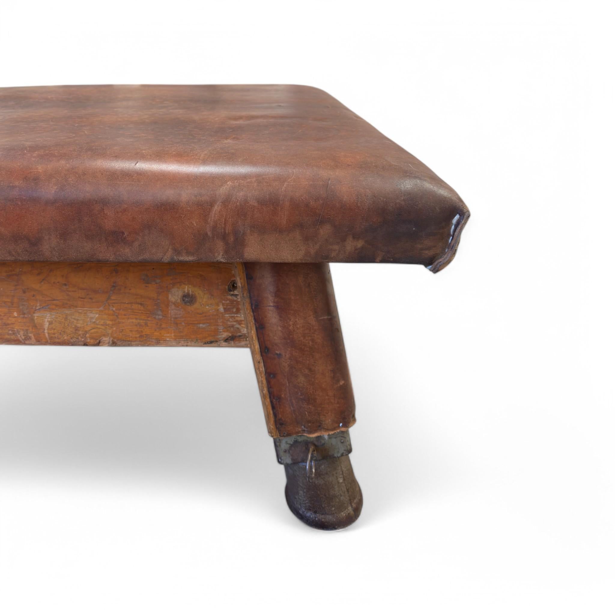 Wood Leather Vintage Pommel Horse Coffee Table