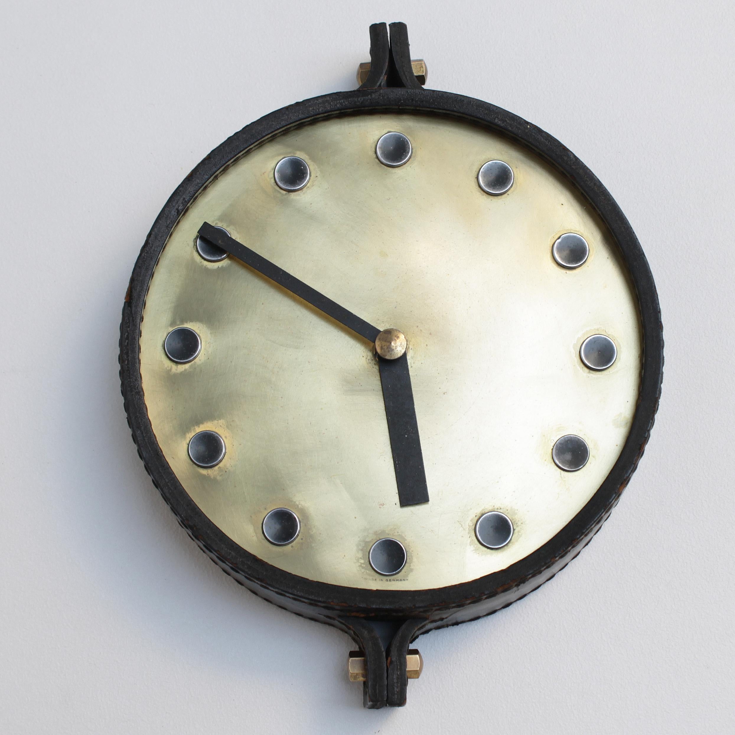 Leather Wall Clock in the Manner of Carl Auböck 1