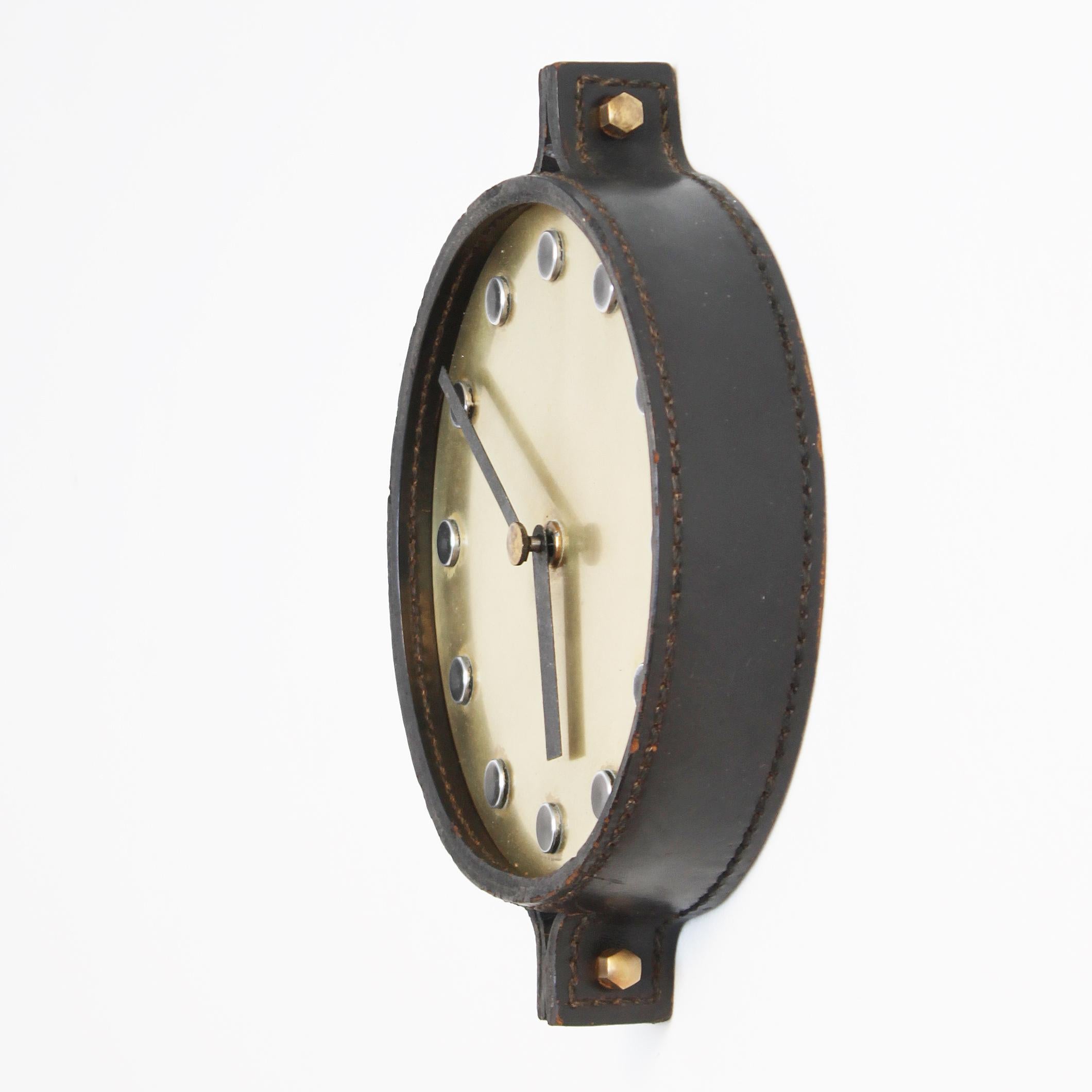 Leather Wall Clock in the Manner of Carl Auböck 2