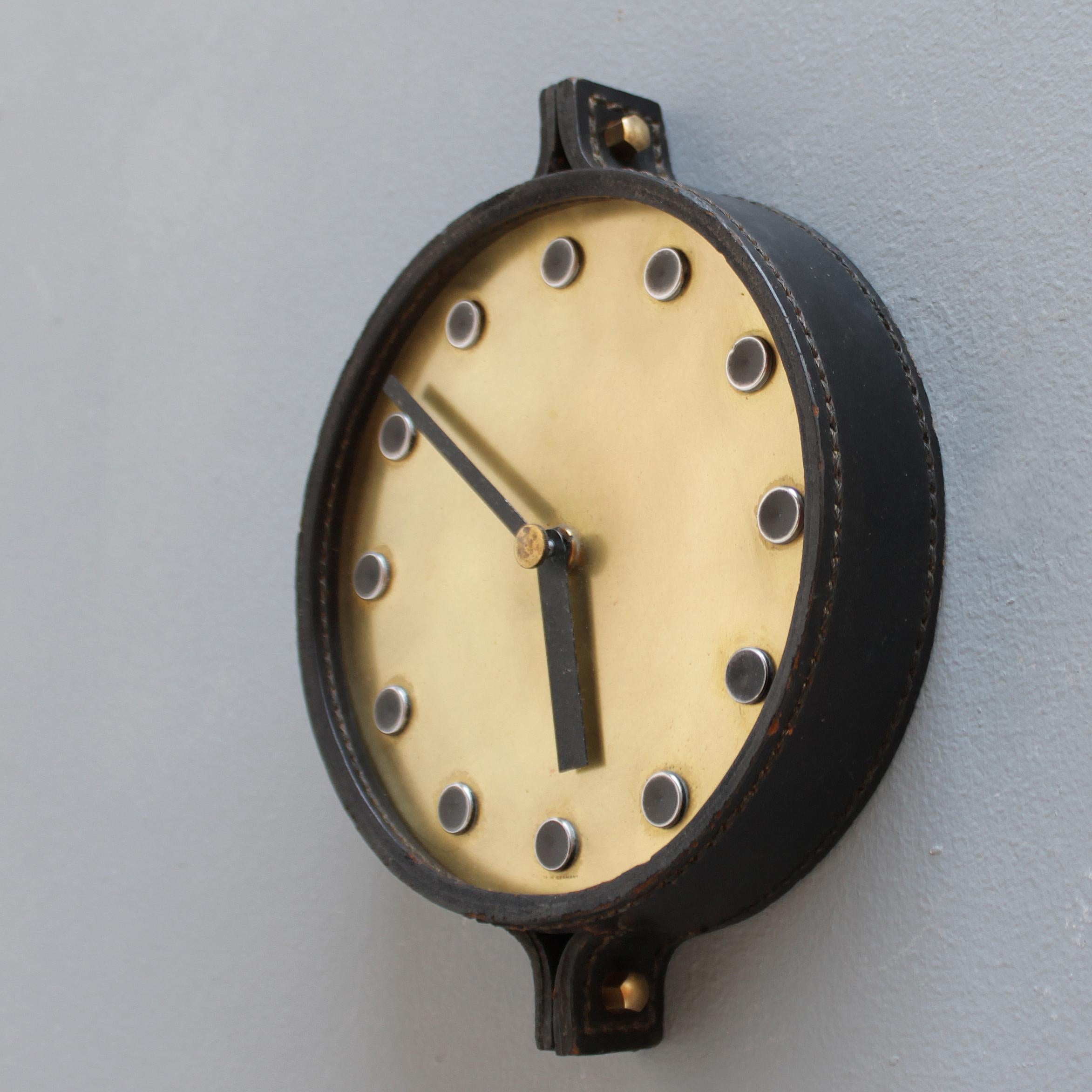 Mid-Century Modern Leather Wall Clock in the Manner of Carl Auböck