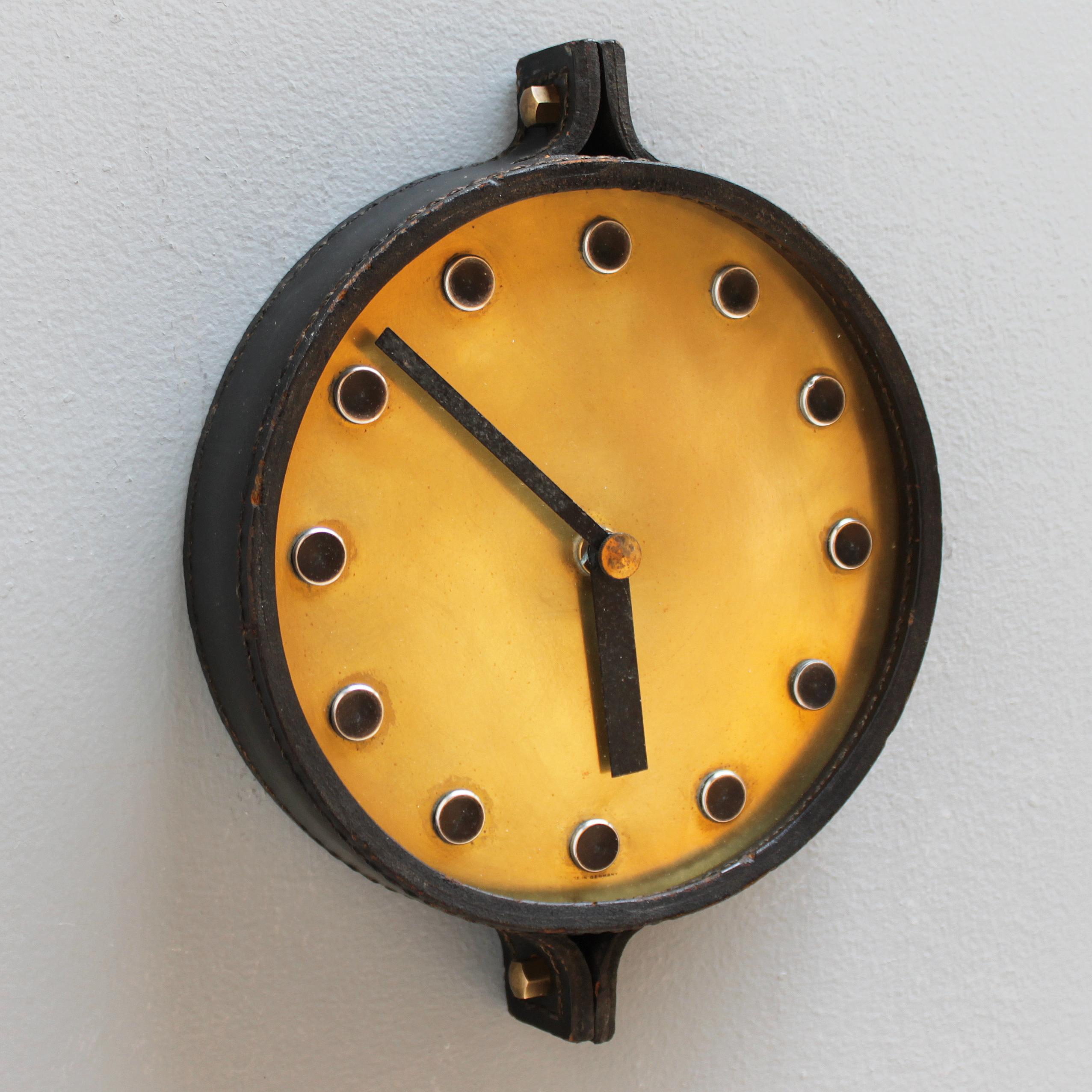 Anodized Leather Wall Clock in the Manner of Carl Auböck