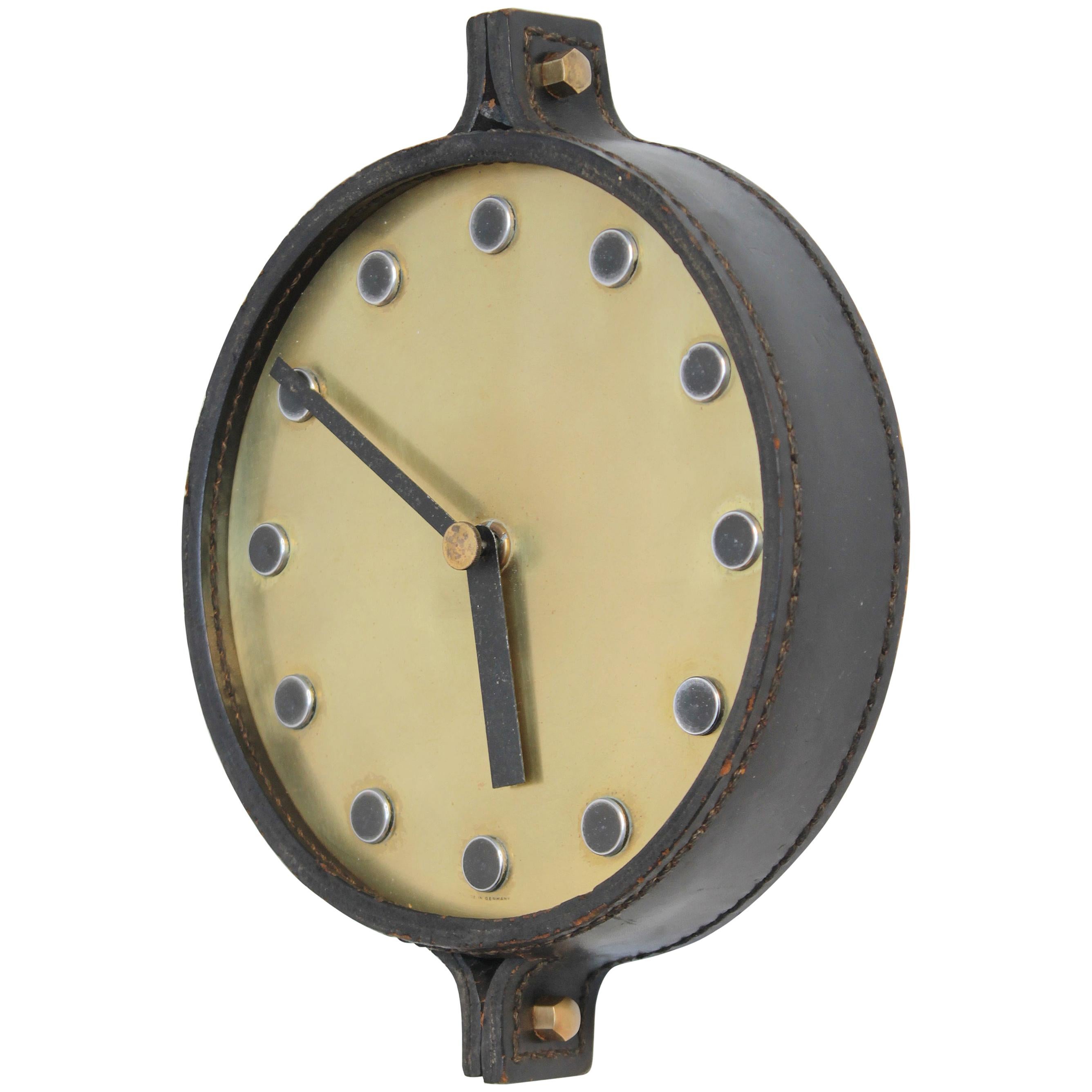 Leather Wall Clock in the Manner of Carl Auböck