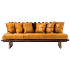 Leather, Walnut and Rope Shaker Sofa by Egg Designs