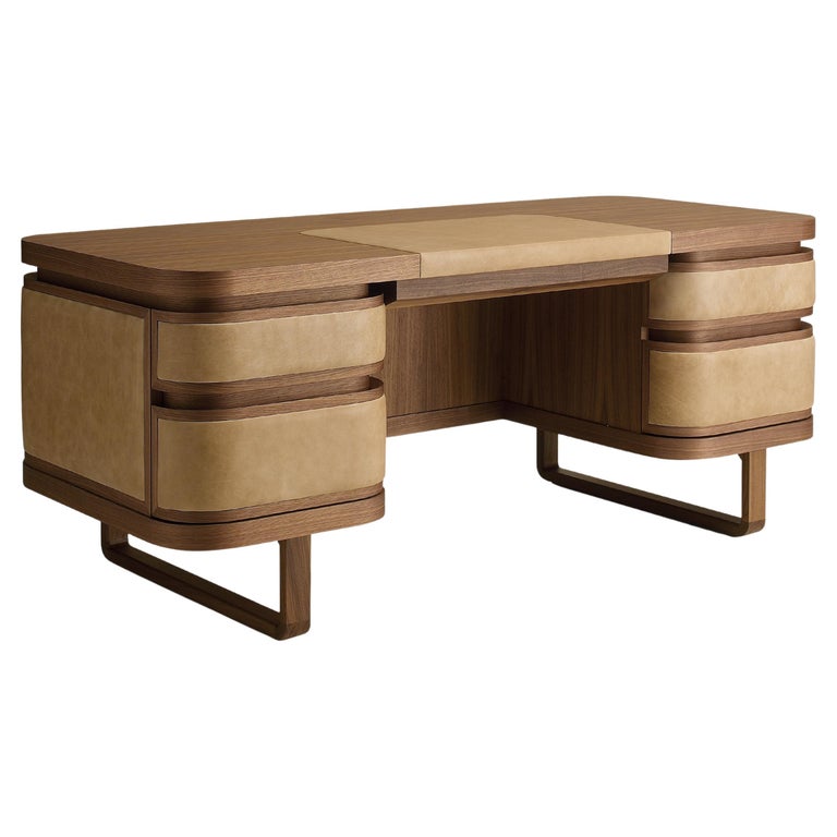 Leather, Walnut Wood, World Office Desk For Sale at 1stDibs
