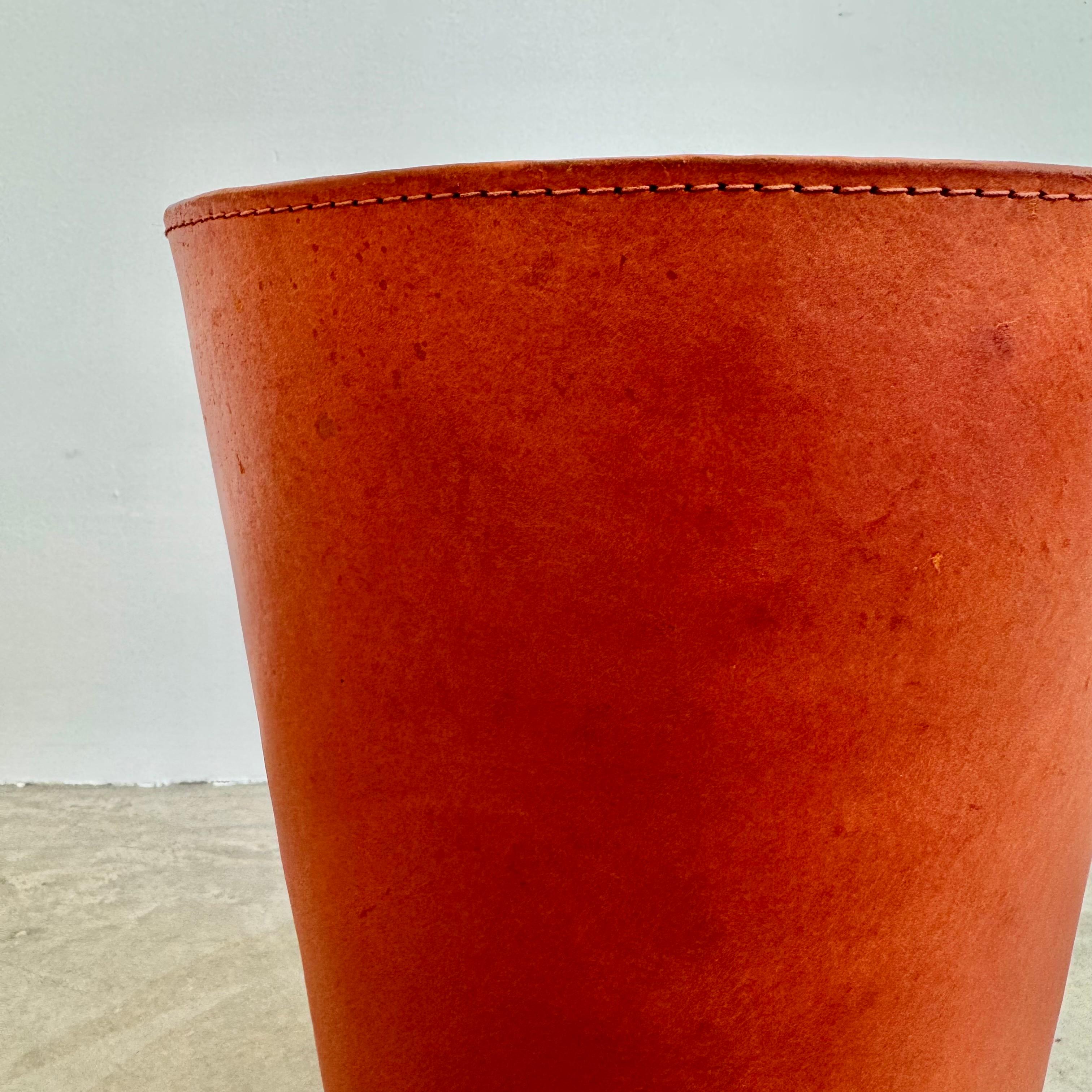 French Leather Waste Basket, 1950s France For Sale