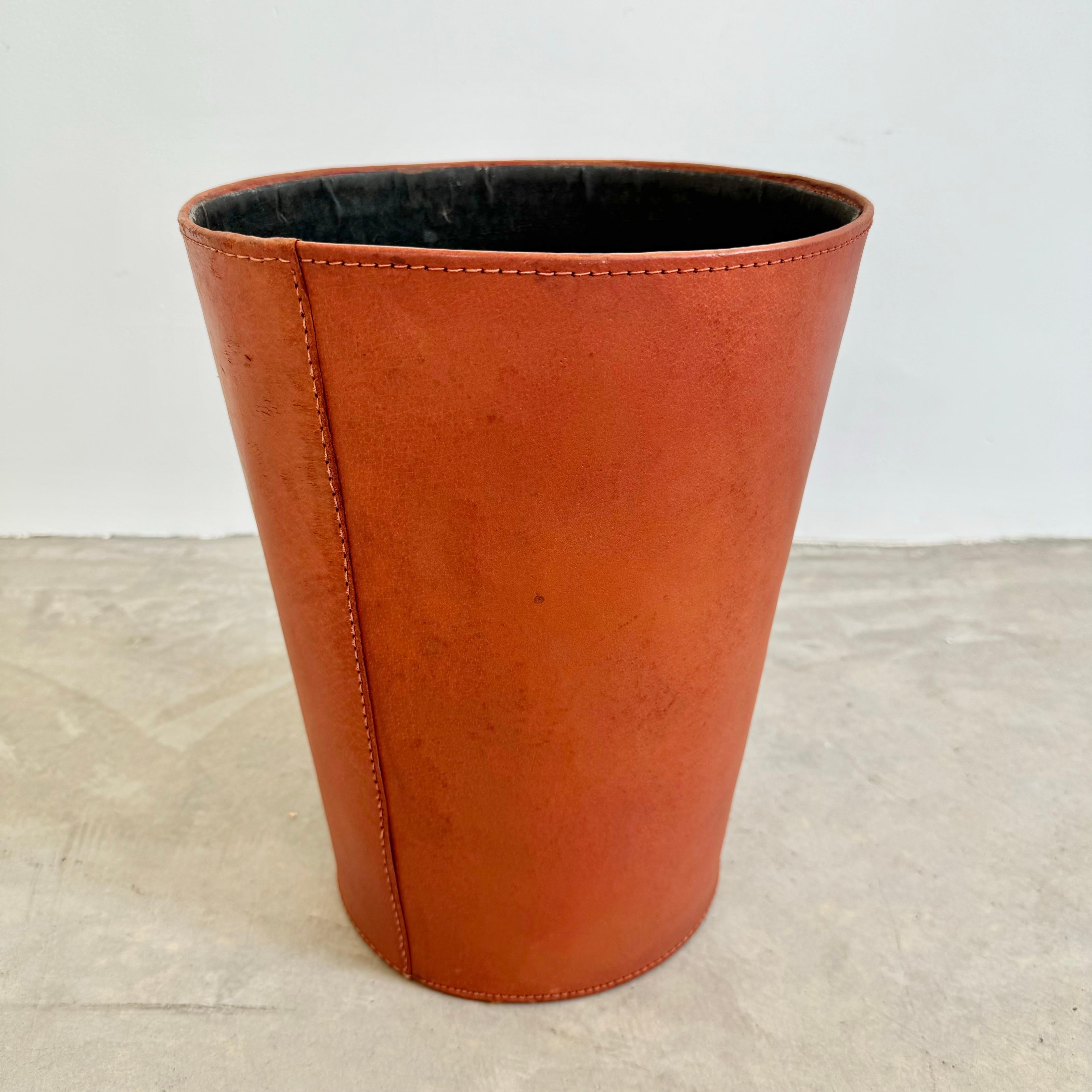 Mid-20th Century Leather Waste Basket, 1950s France For Sale