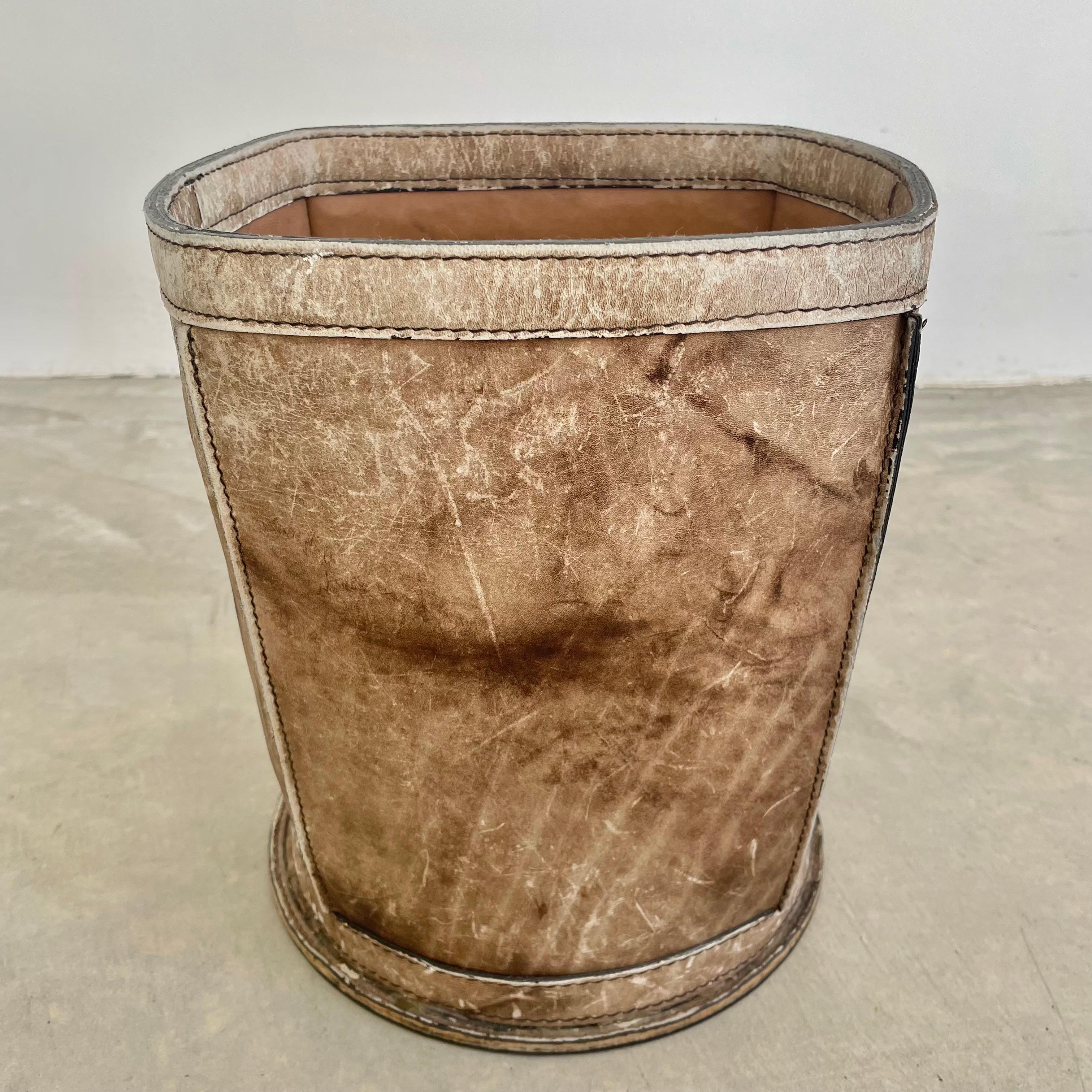 Leather Waste Basket, 1960s France In Good Condition In Los Angeles, CA