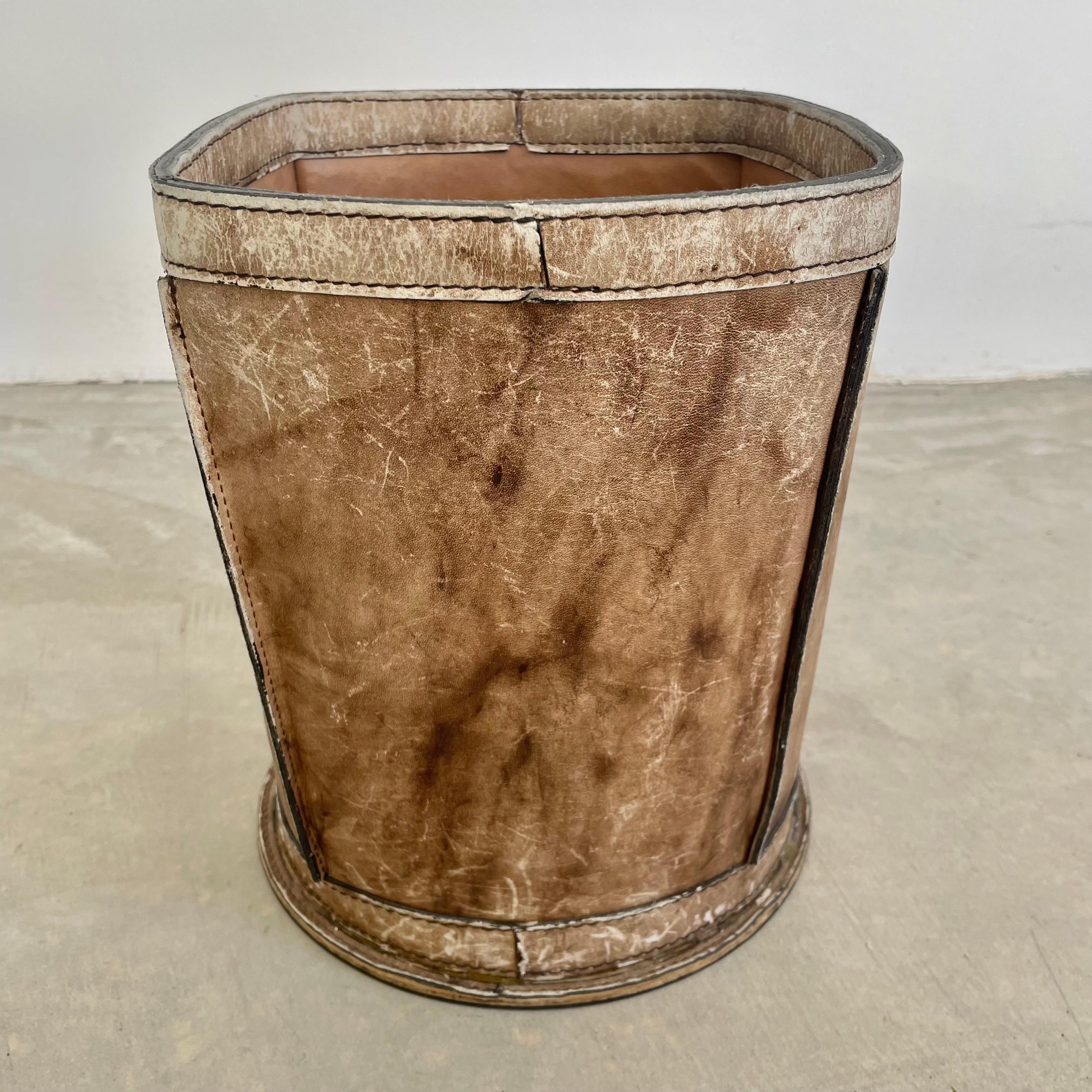 Mid-20th Century Leather Waste Basket, 1960s France
