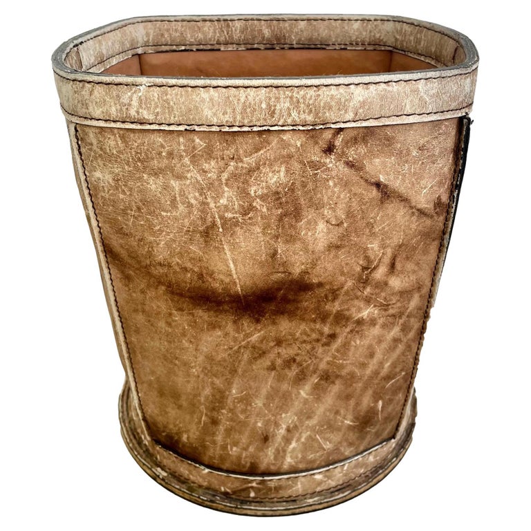 Leather Waste Basket, 1960s France For Sale at 1stDibs