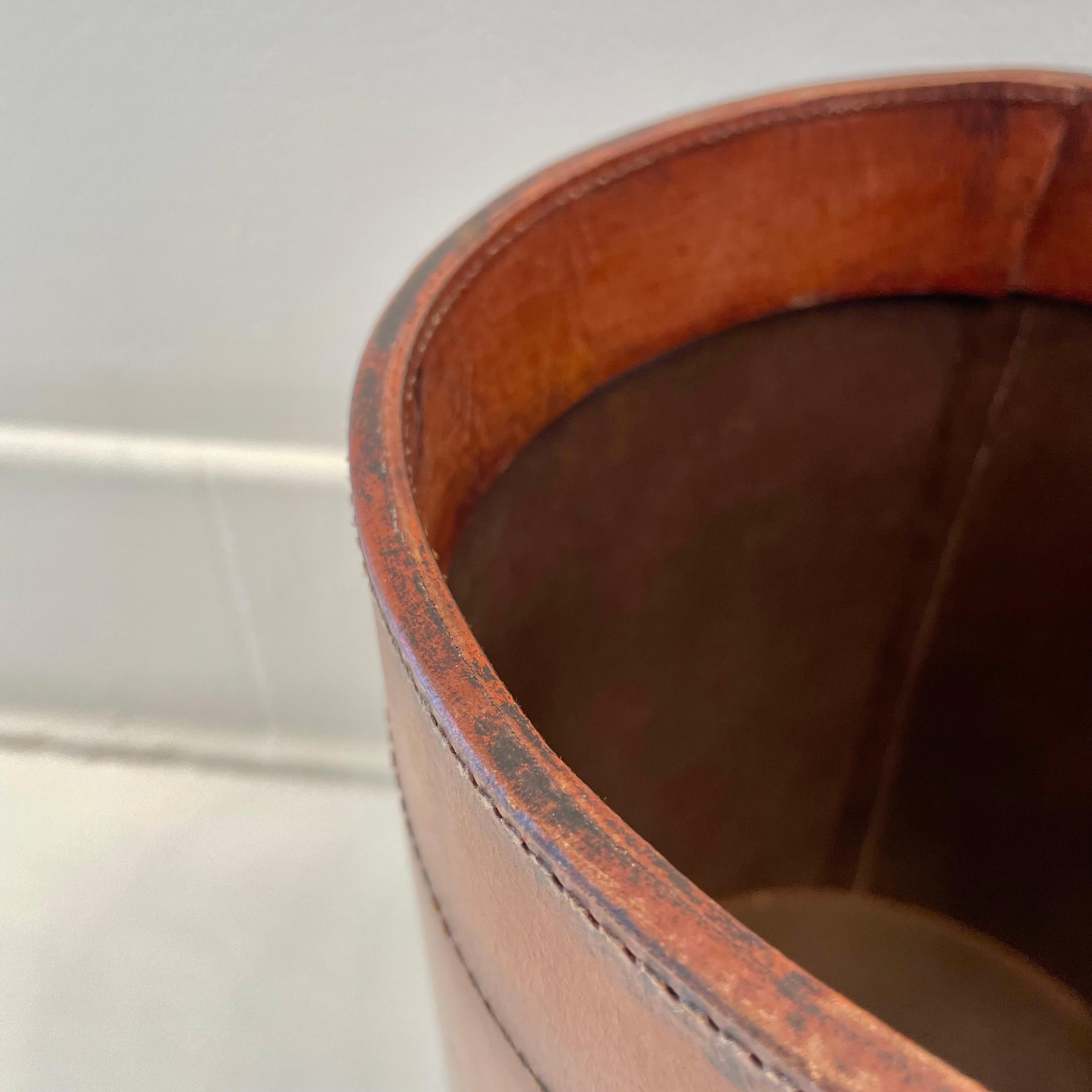 Leather Waste Basket by Merit Los Angeles For Sale 7