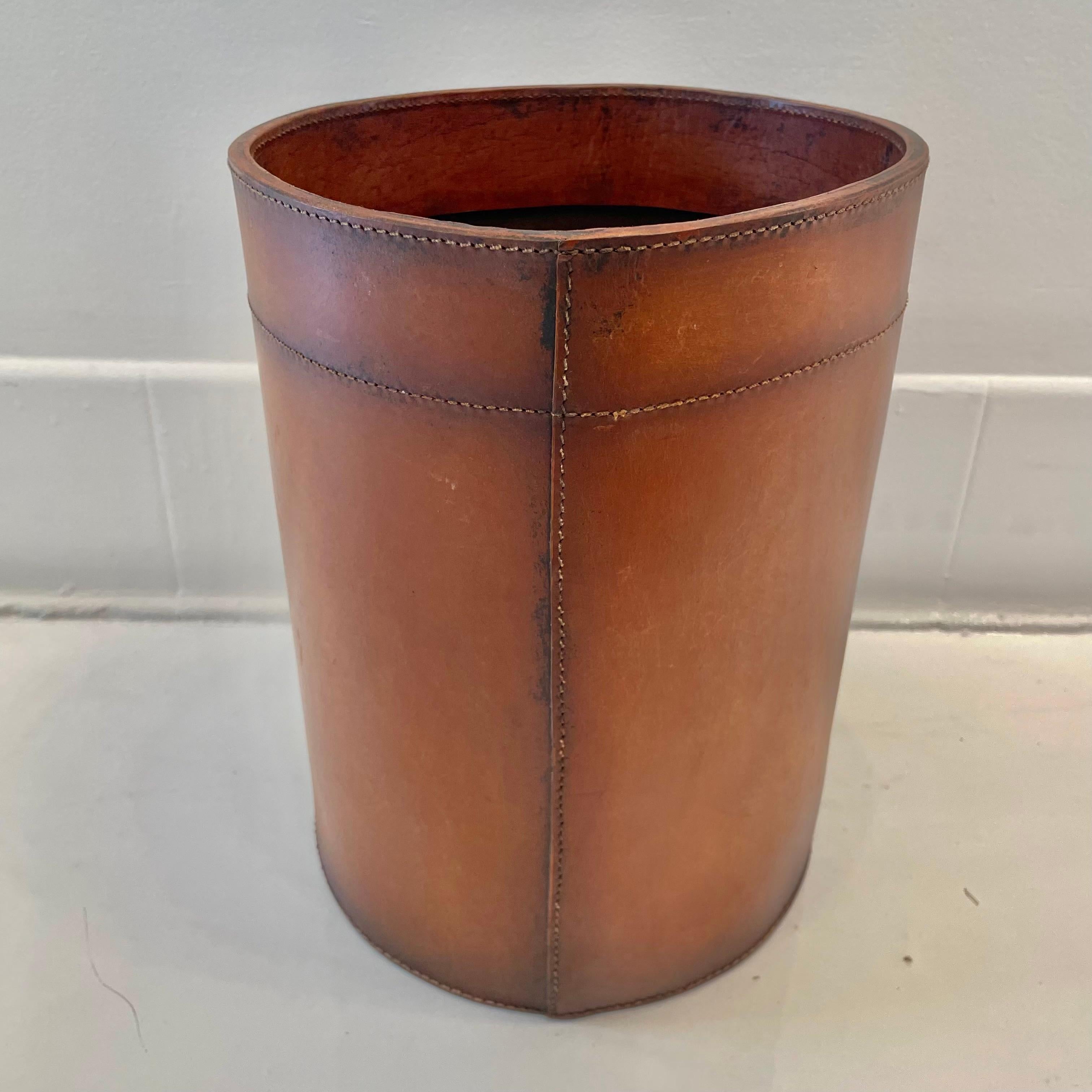 Contemporary Leather Waste Basket by Merit Los Angeles For Sale