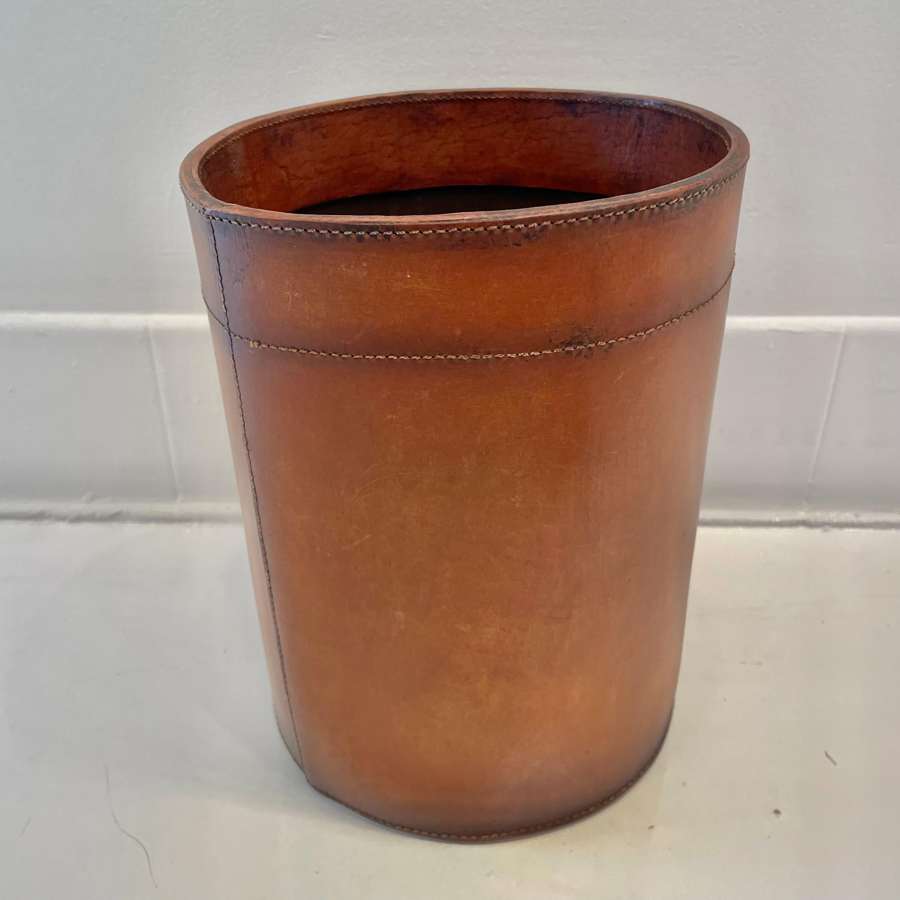 Leather Waste Basket by Merit Los Angeles For Sale 1