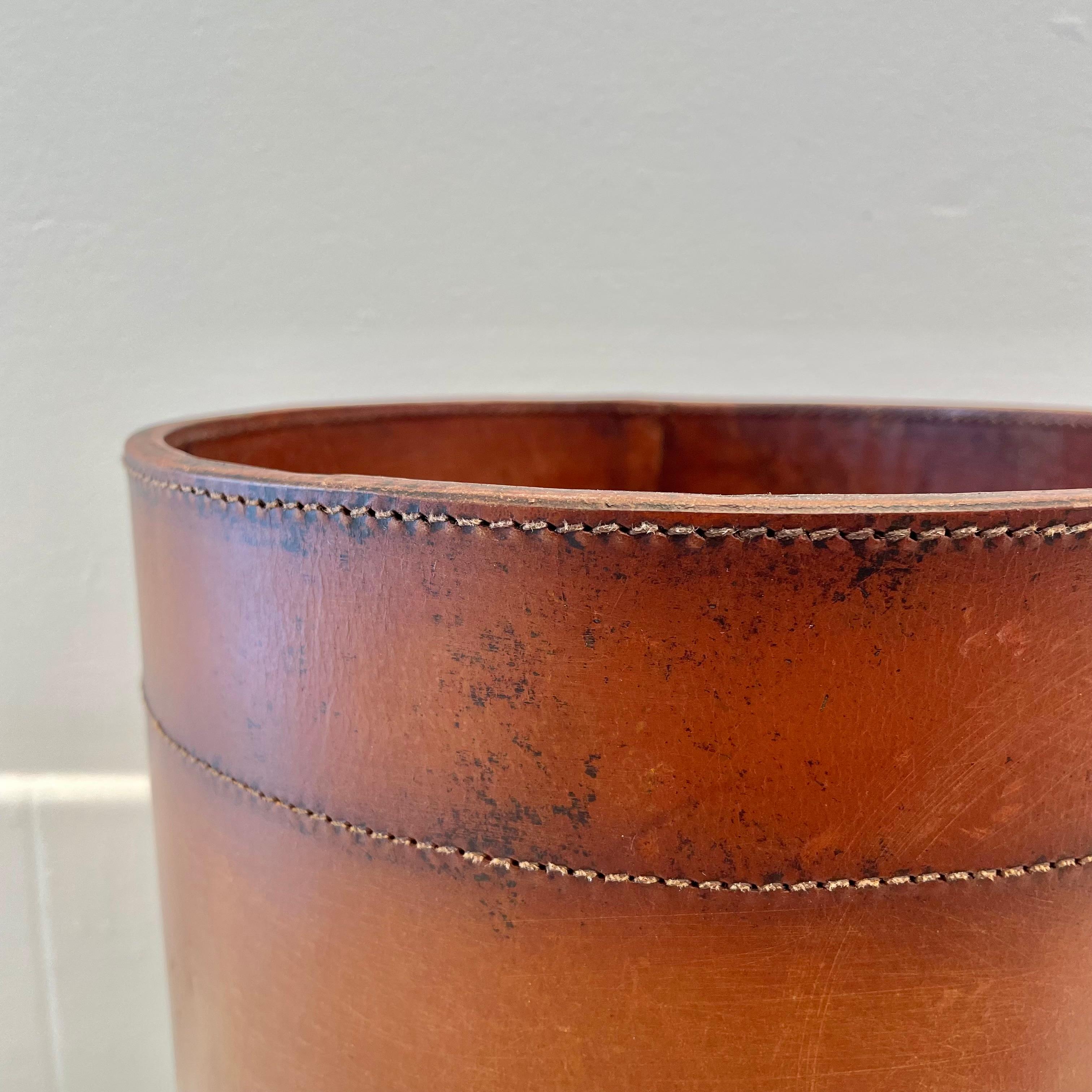 Leather Waste Basket by Merit Los Angeles For Sale 2