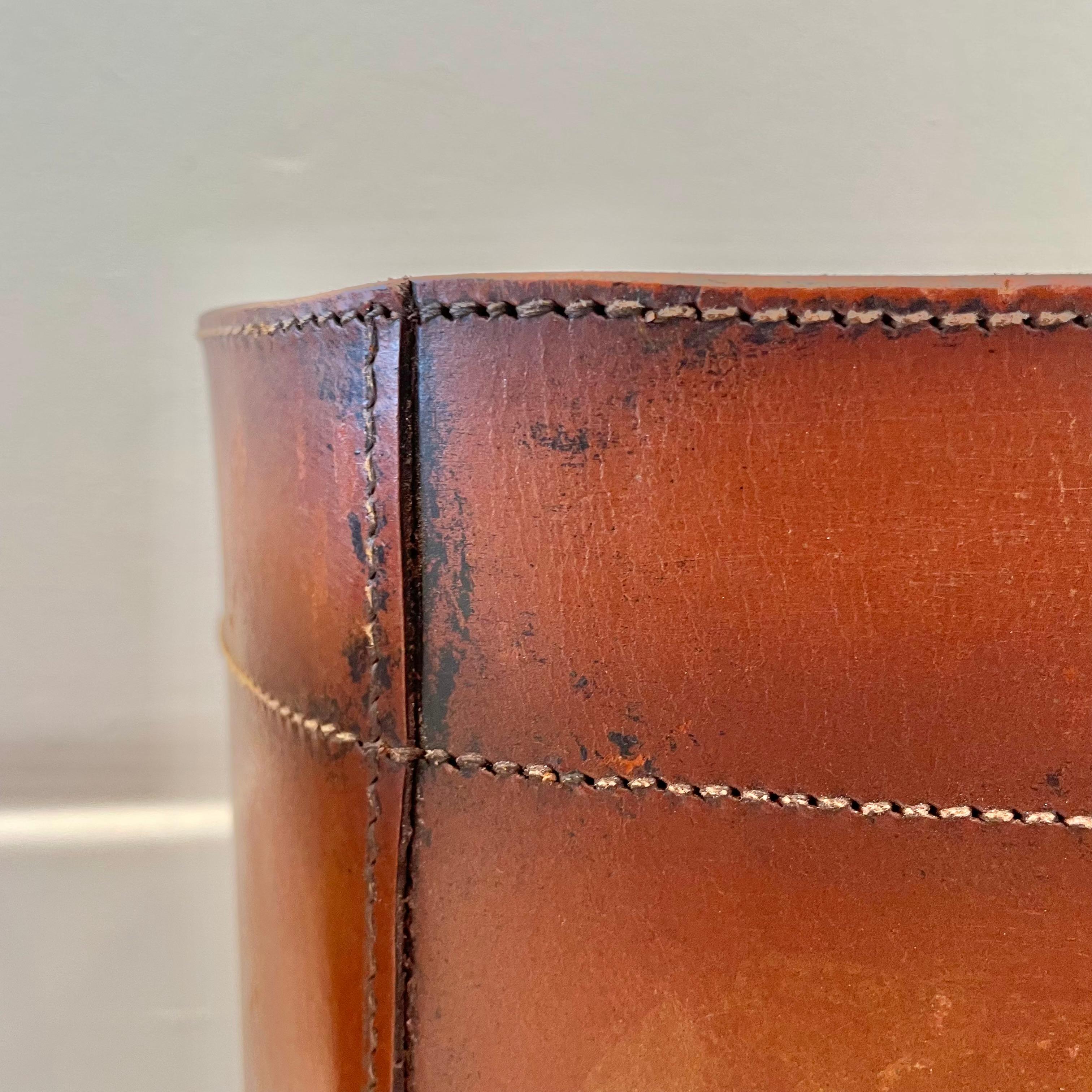Leather Waste Basket by Merit Los Angeles For Sale 3