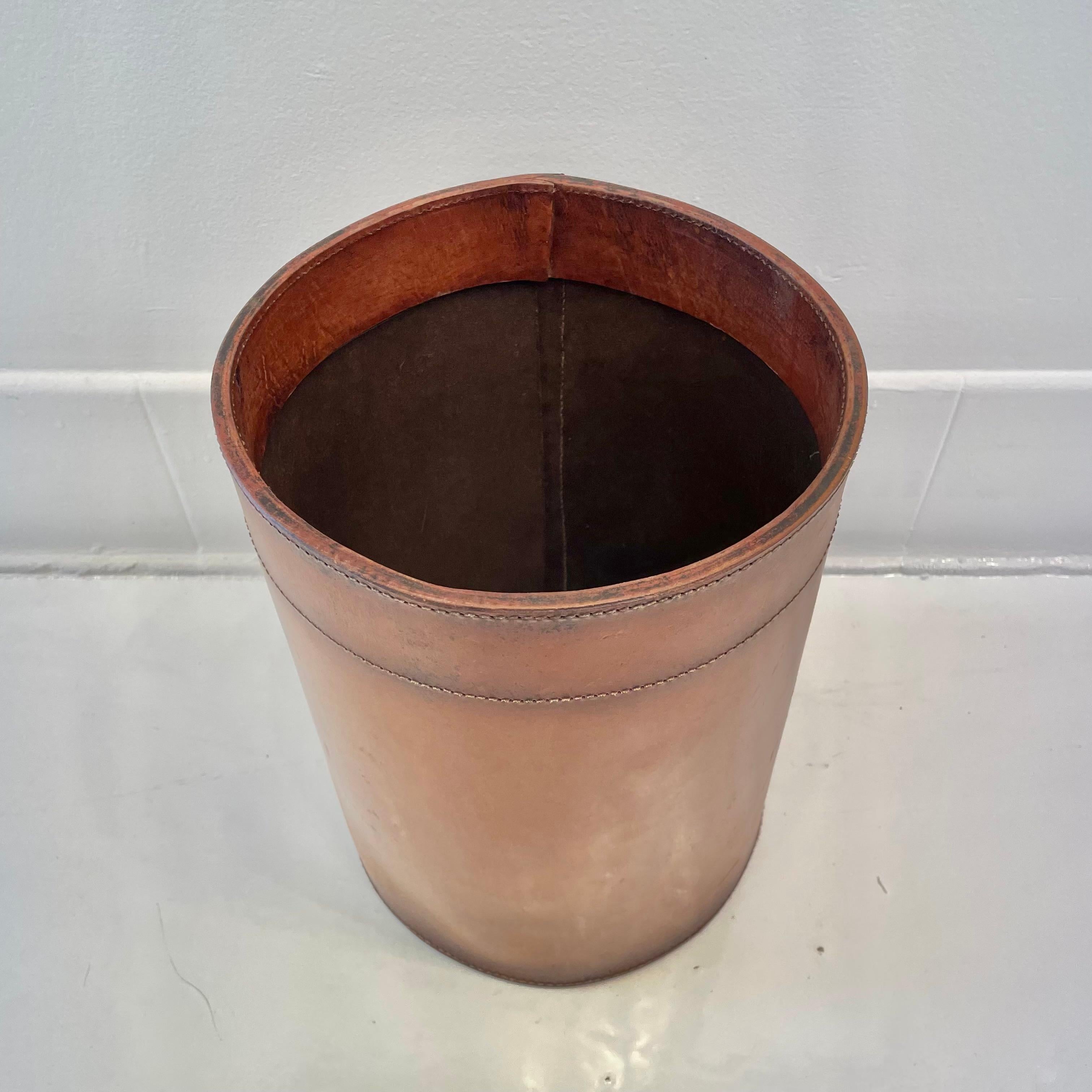 Leather Waste Basket by Merit Los Angeles For Sale 4