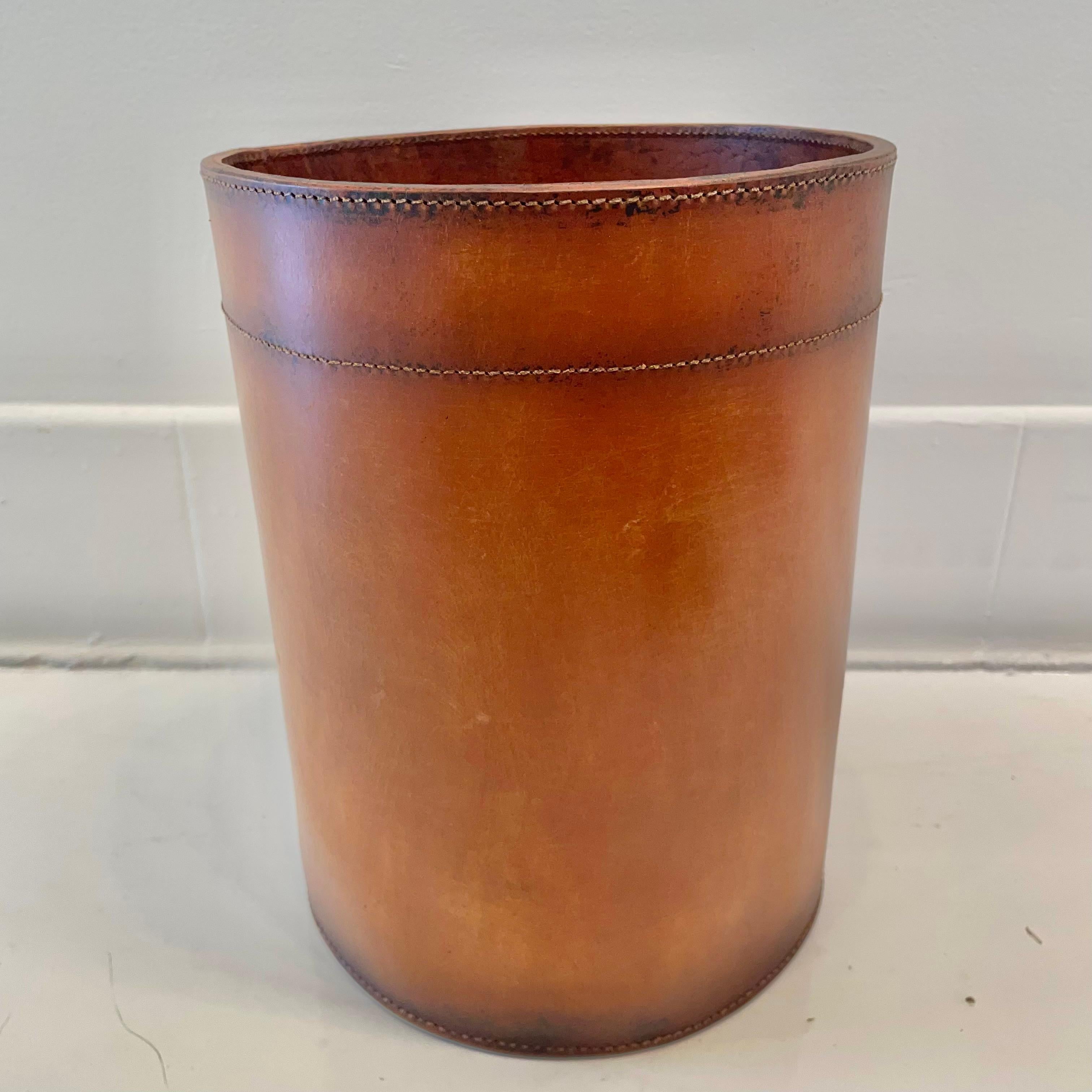 Leather Waste Basket by Merit Los Angeles For Sale 5