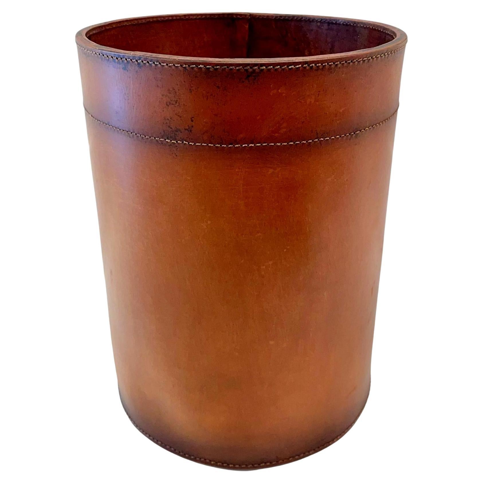 Leather Waste Basket by Merit Los Angeles For Sale