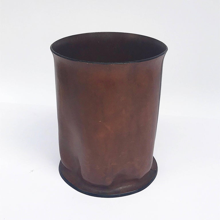 Leather Waste Basket for Paper, Signed Natural Leather Made in Italy