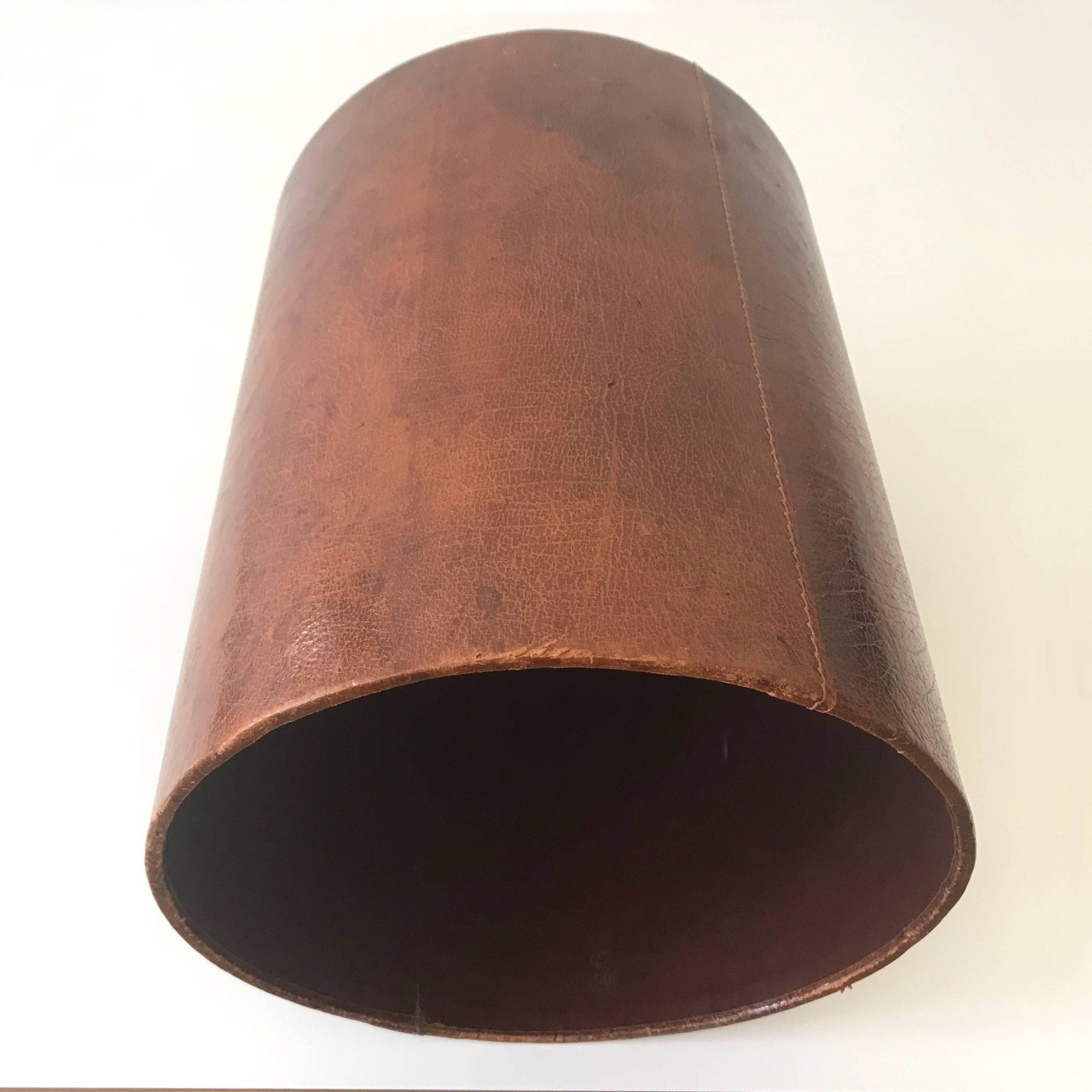 Leather Waste Paper Basket in the Style of Carl Auböck, 1950s 4