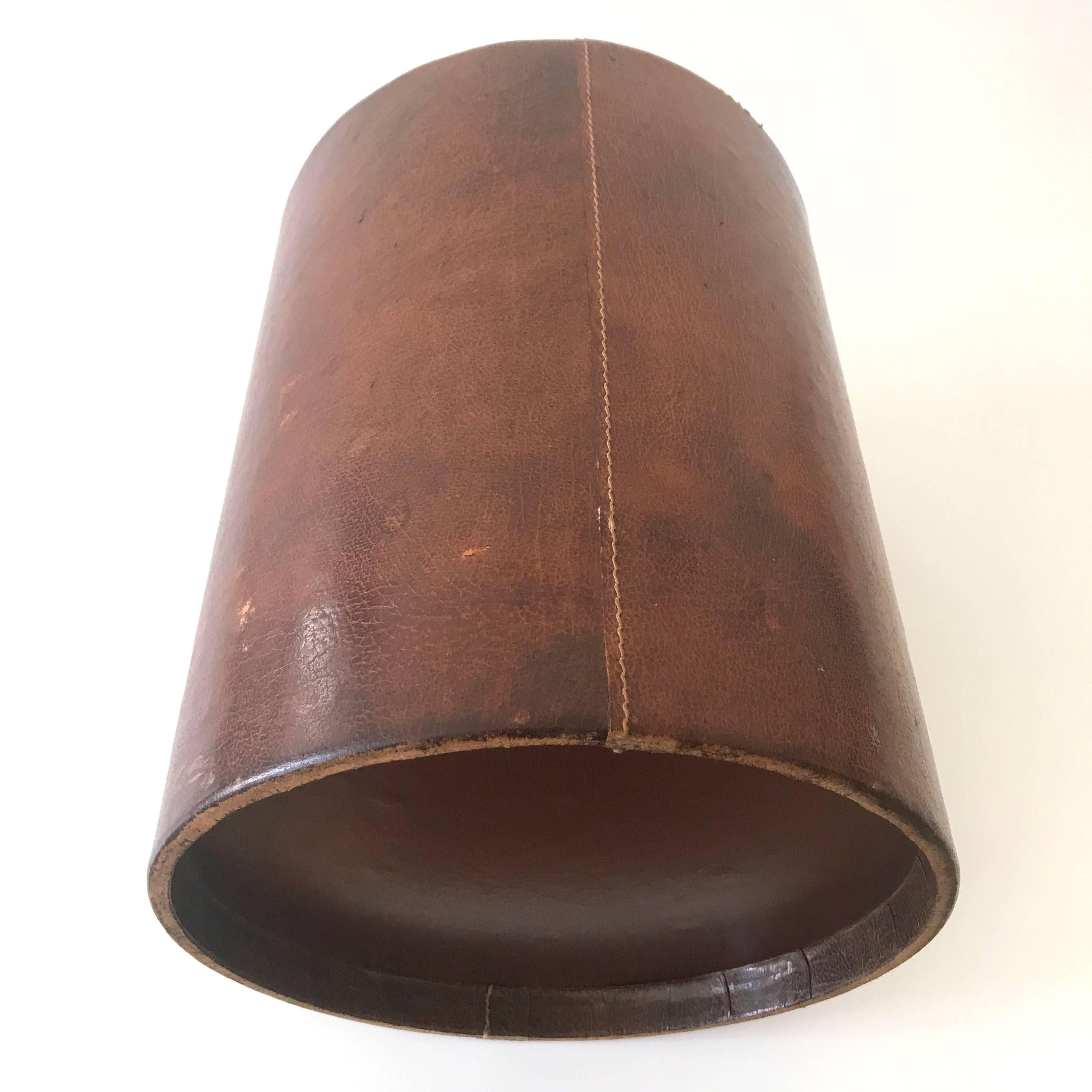 Leather Waste Paper Basket in the Style of Carl Auböck, 1950s 5