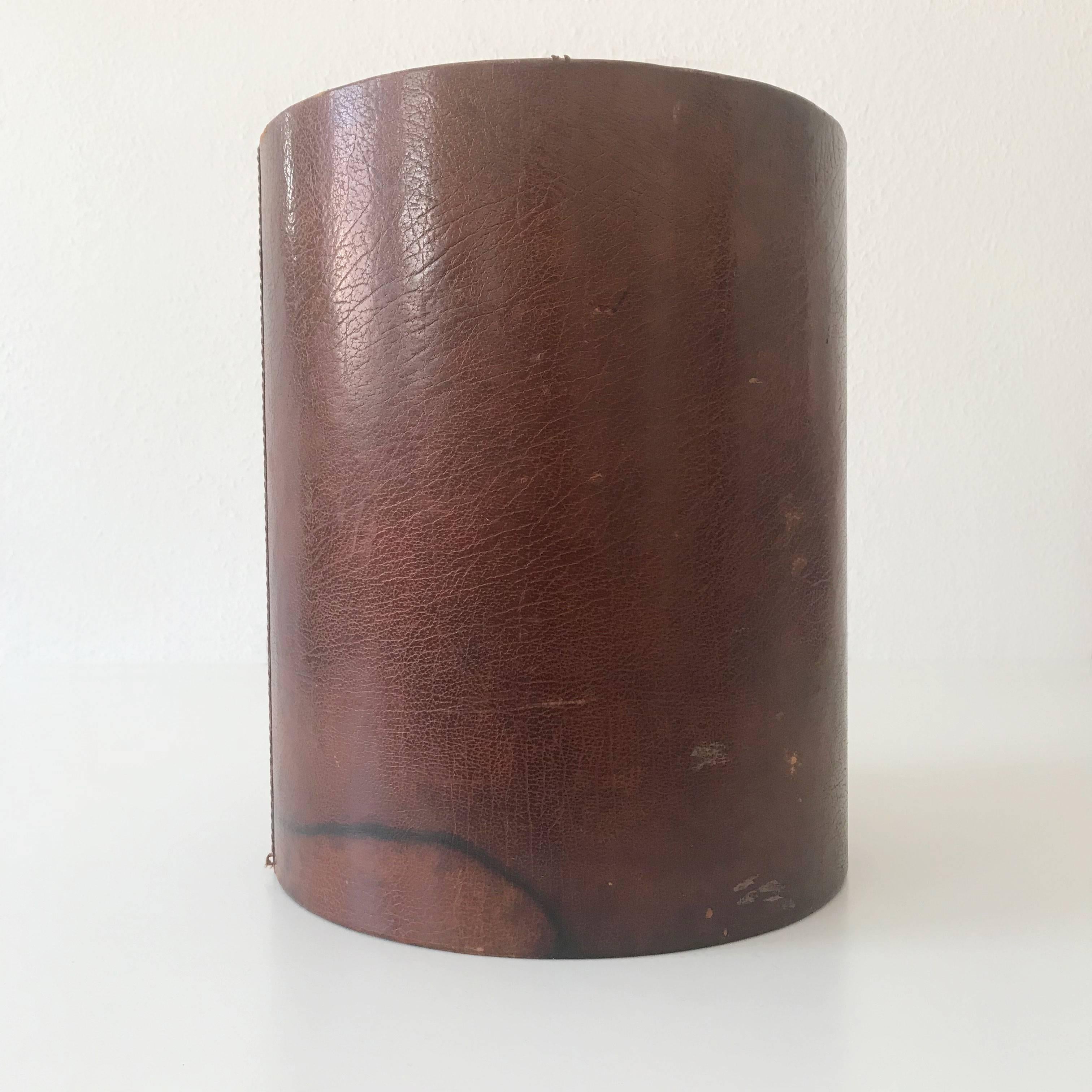 Leather Waste Paper Basket in the Style of Carl Auböck, 1950s 1