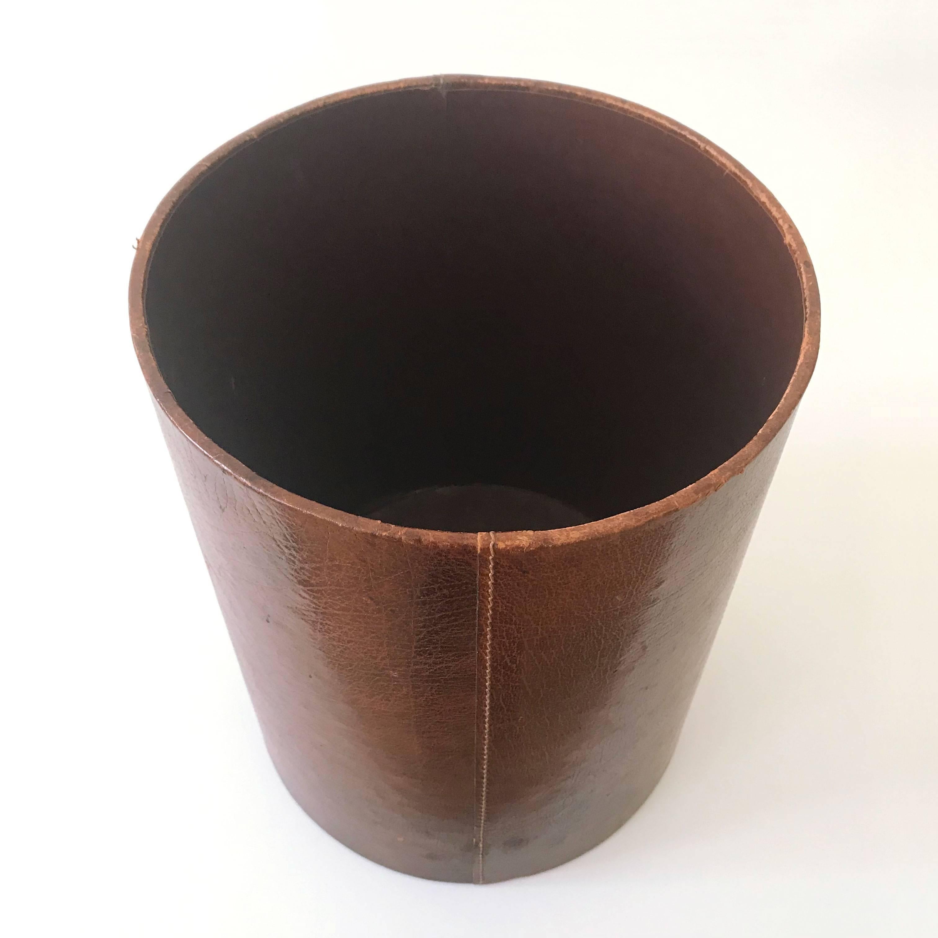 Leather Waste Paper Basket in the Style of Carl Auböck, 1950s 2