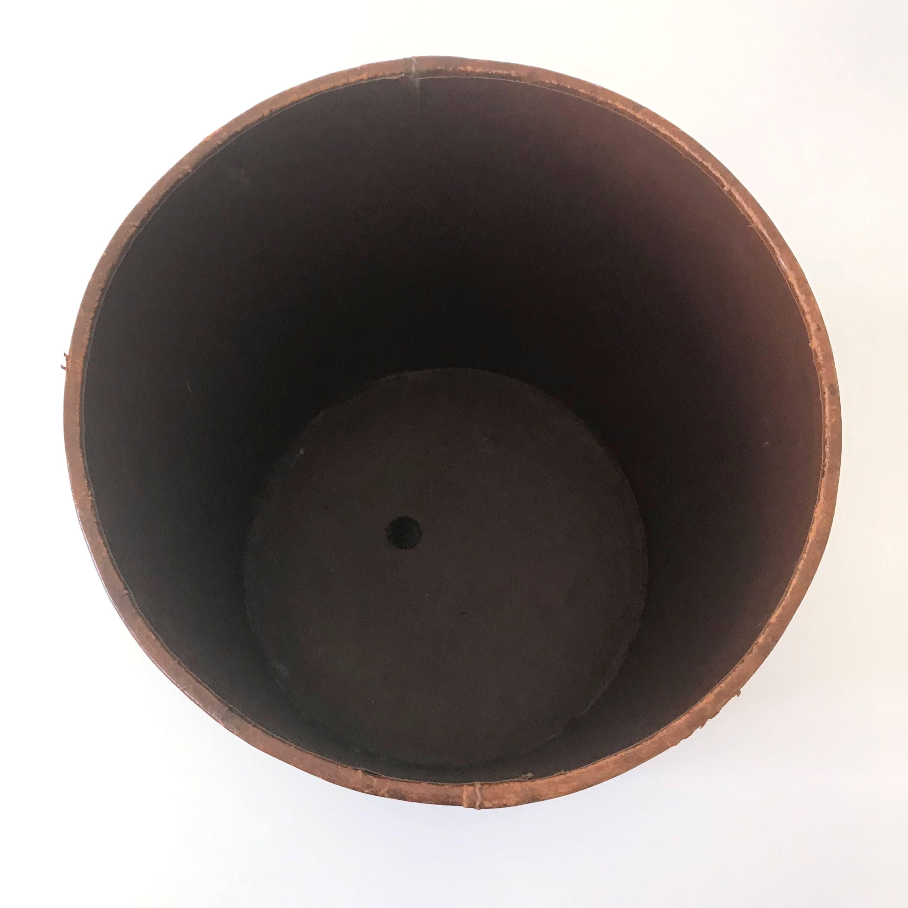 Leather Waste Paper Basket in the Style of Carl Auböck, 1950s 3