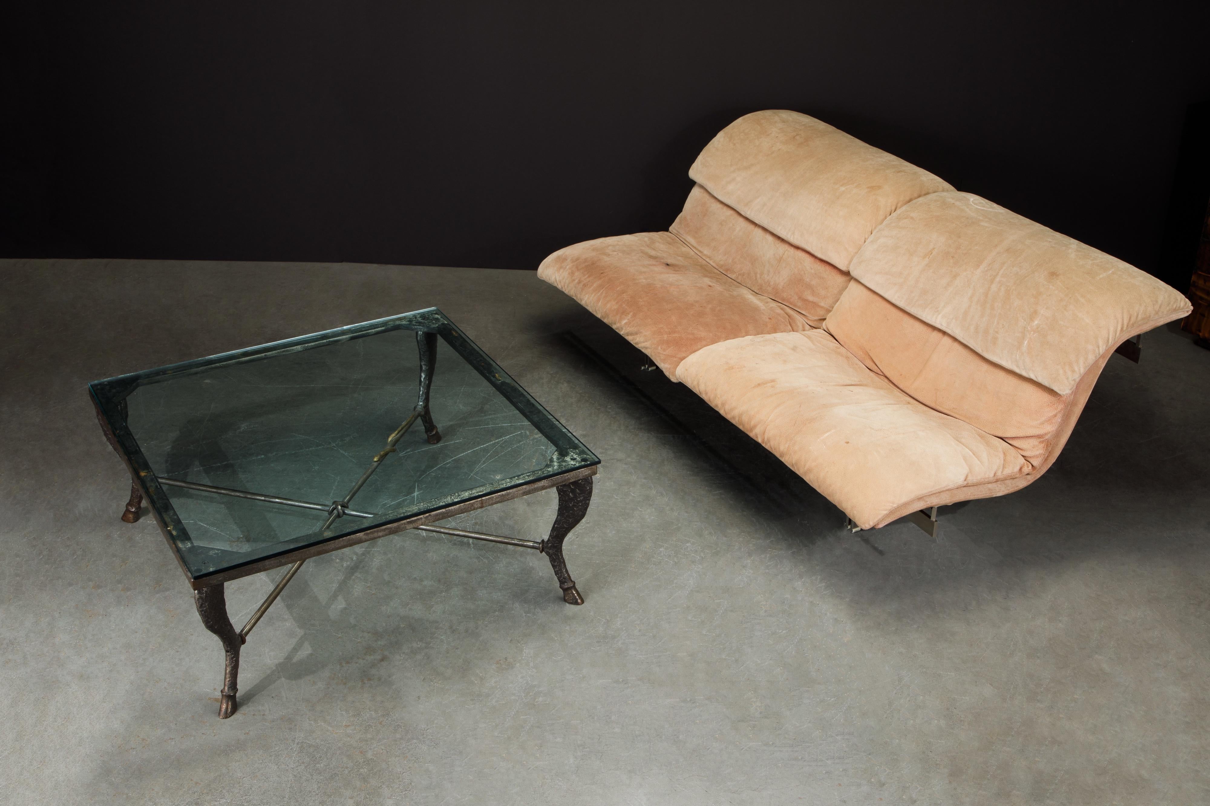 'Wave' Suede Loveseat by Giovanni Offredi for Saporiti Italia, c. 1978, Signed 5