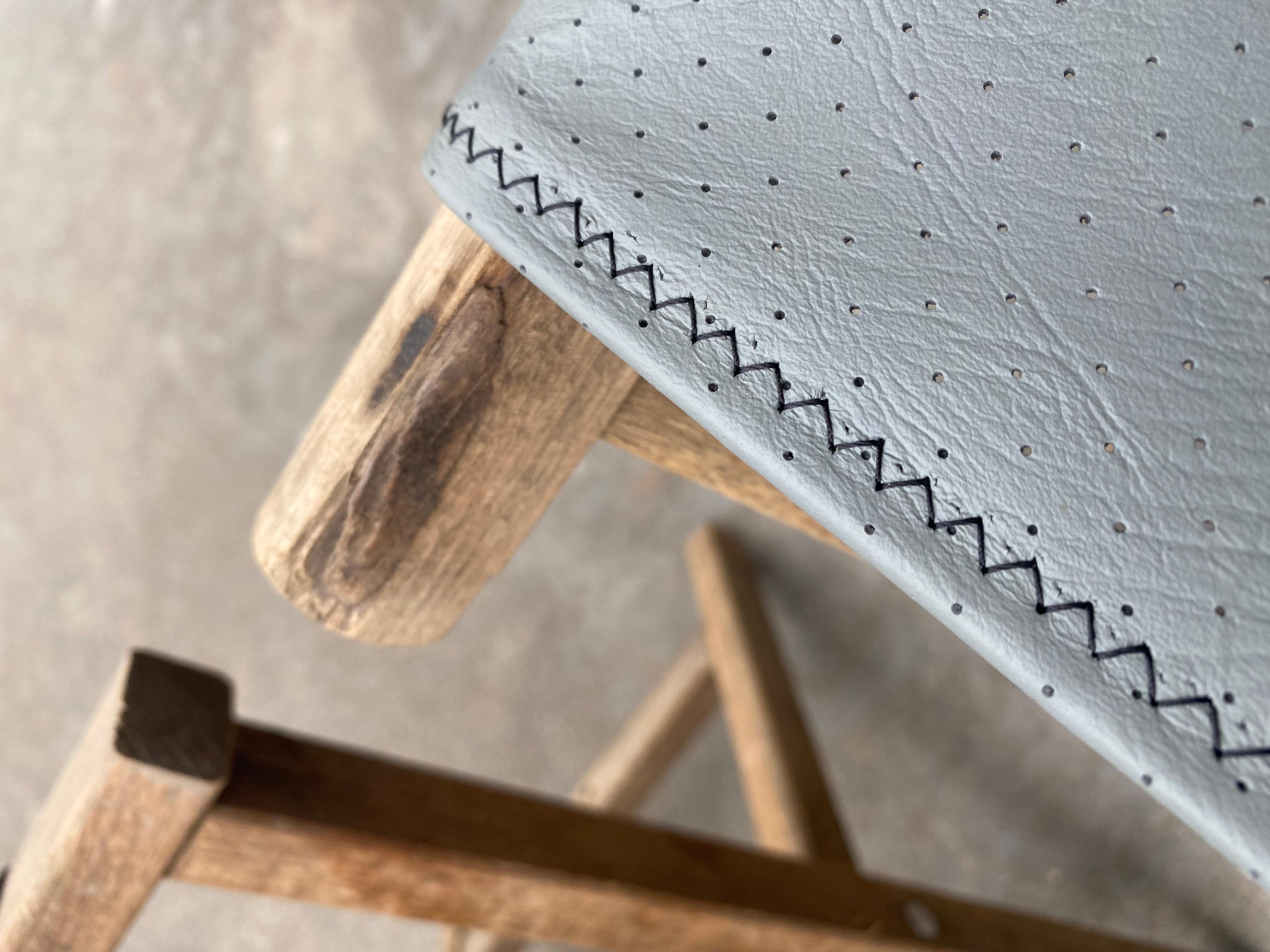 Leather + Weathered Wood + Folding Tray Tables, A Pair For Sale 11