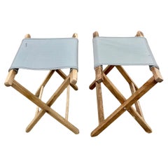 Refurbished Rustic Folding Tray Tables, Leather & Wood, 1950s