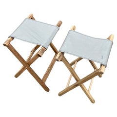 Leather + Weathered Wood + Folding Tray Tables, A Pair